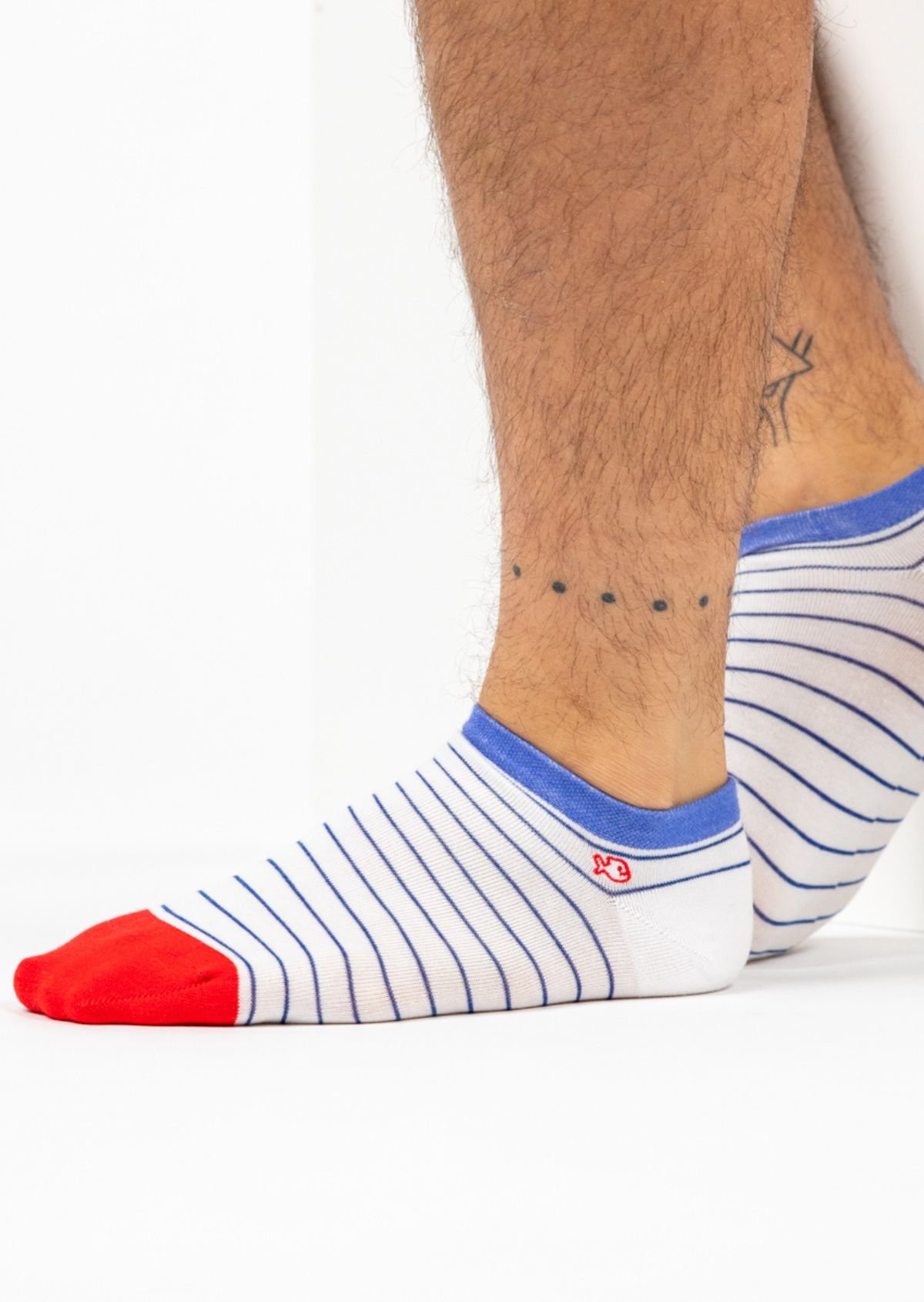 Socquettes en coton peigné à rayures fines BILLYBELT Blanc