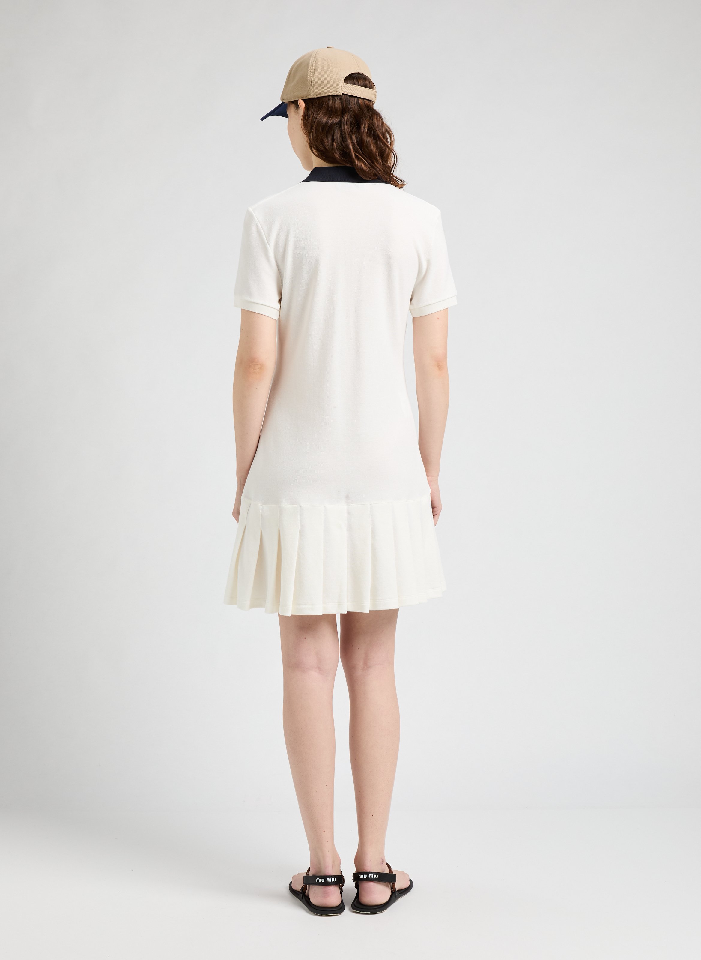 Robe polo en piqué de coton MIU MIU Blanc