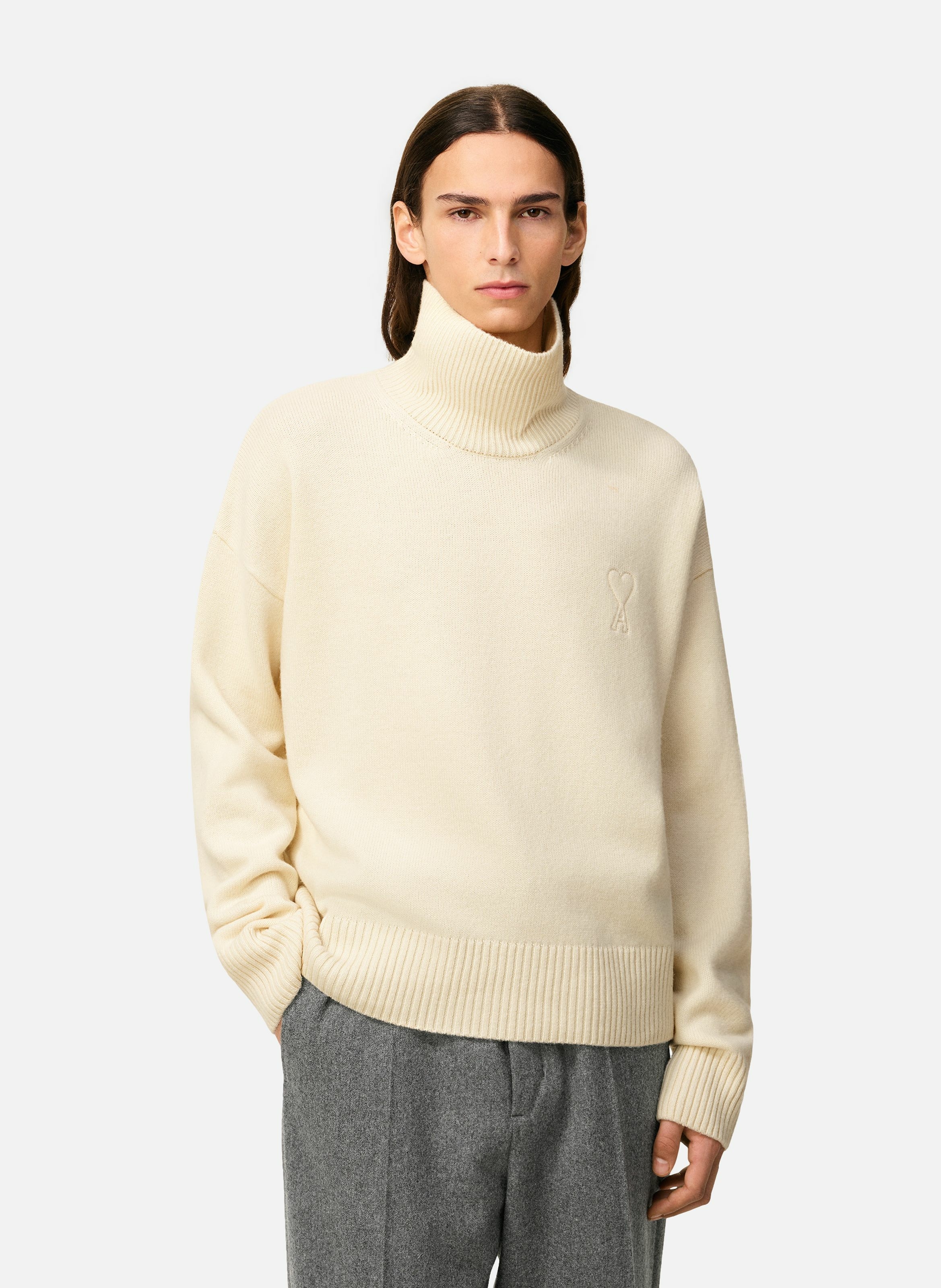 Pull col cheminée ami de coeur en laine unisexe AMI PARIS Blanc