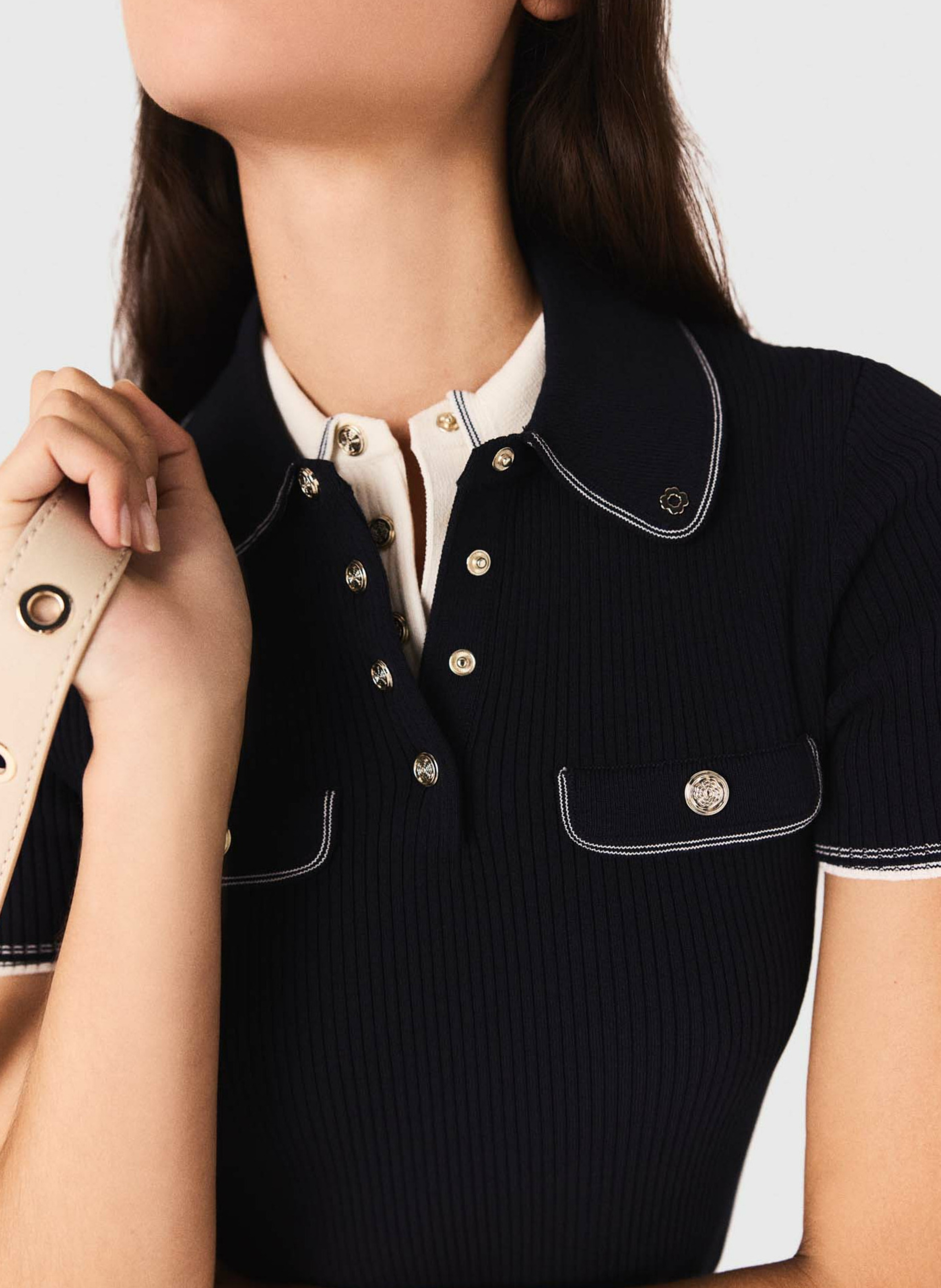 Pull col polo MAJE Bleu