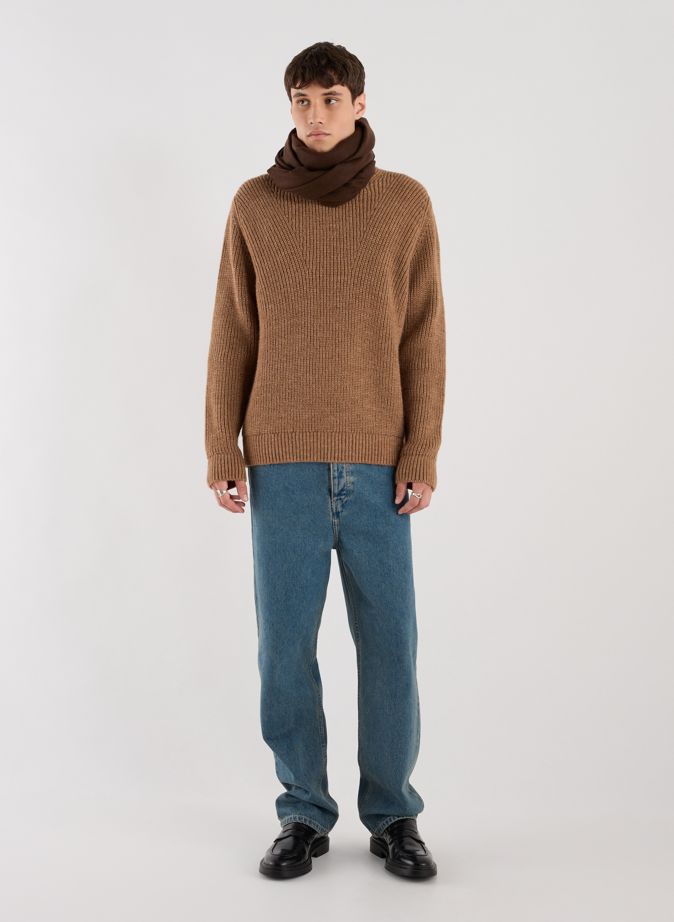 Round-neck sweater in ribbed knit SAISON 1865 Beige