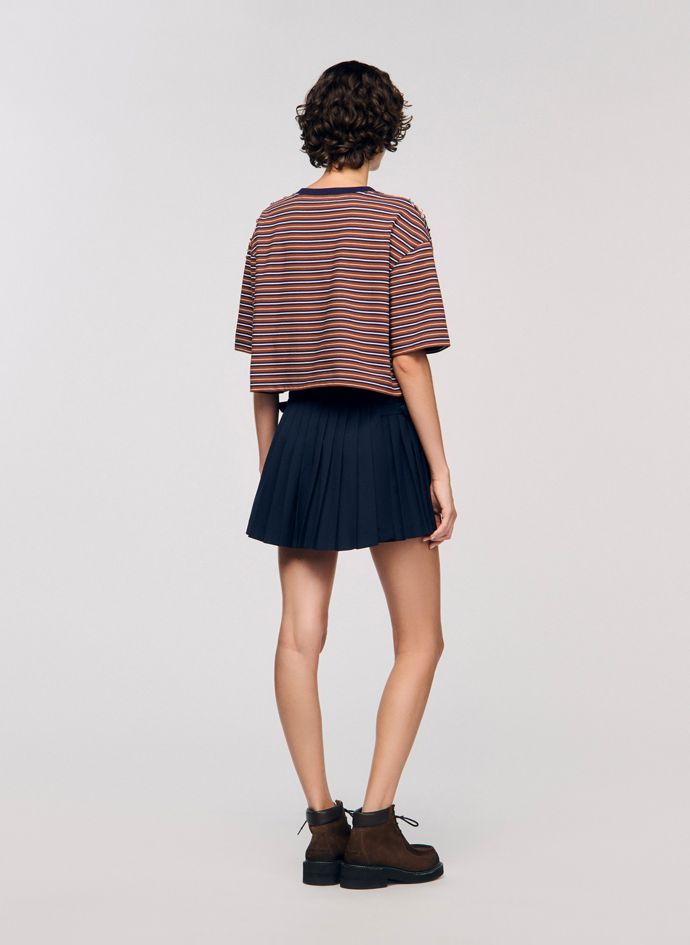 Tee-shirt ample col rond en coton Marron