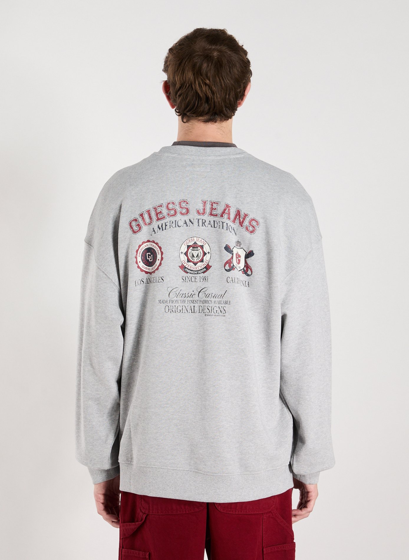 Oversized round neck cotton sweatshirt GUESS Grey