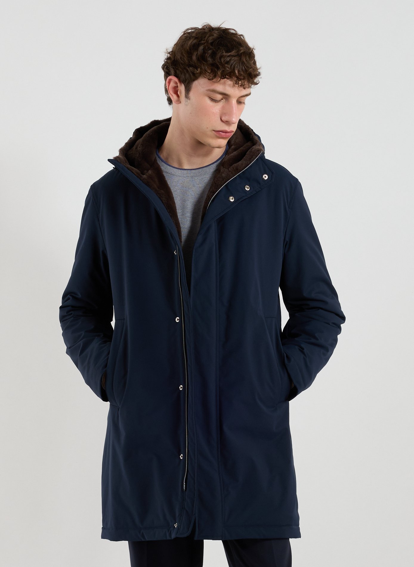 HERNO Parka unie à capuche Bleu