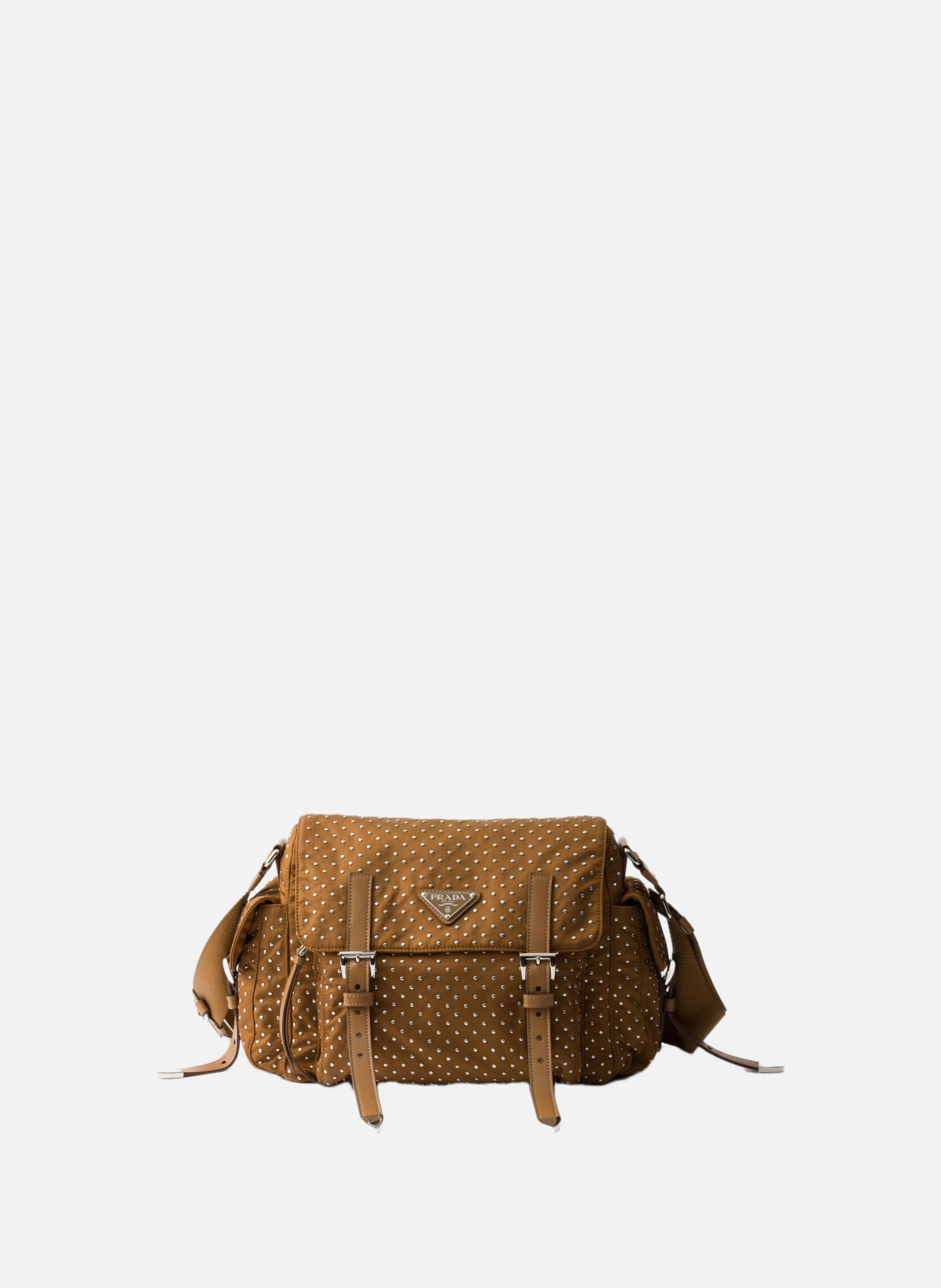 Sac à bandoulière en re-nylon avec clous PRADA Marron