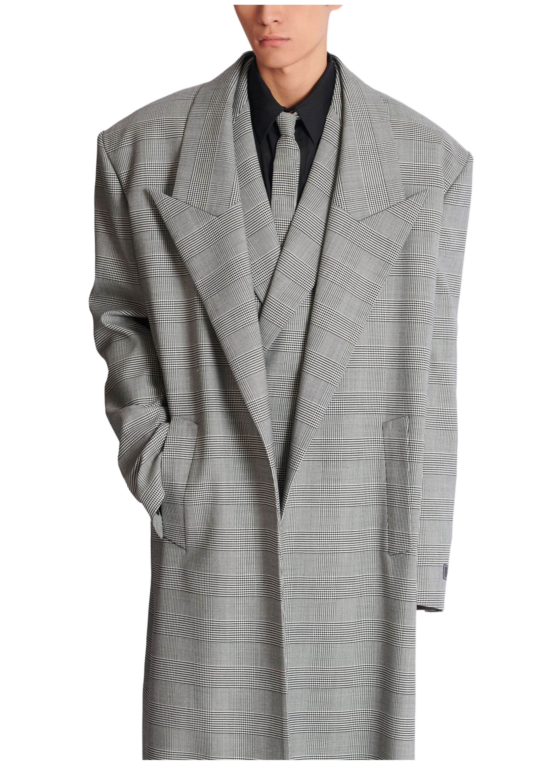 Manteau oversize en laine prince de galles BALMAIN Noir