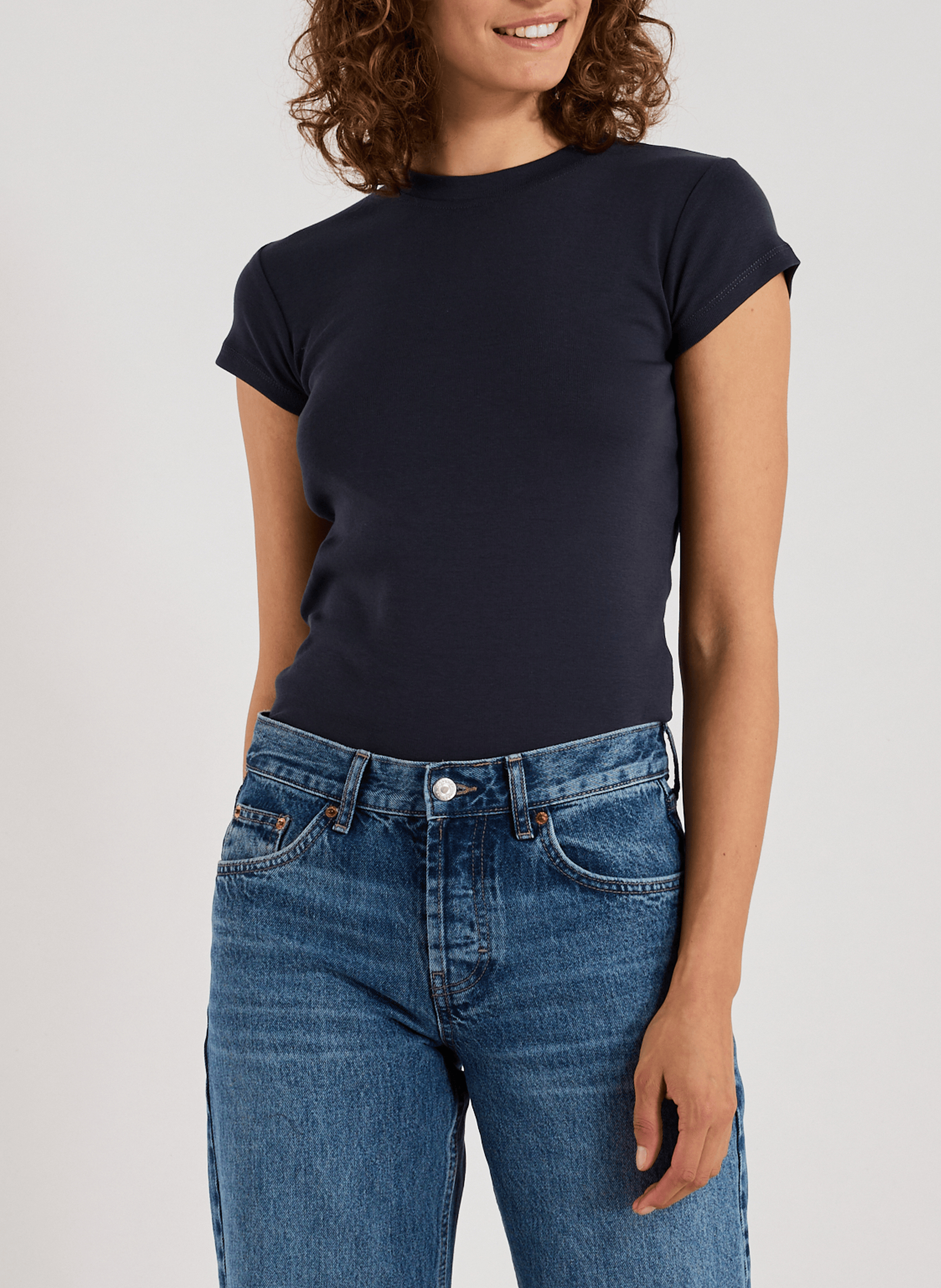 TOPSHOP T-shirt col rond en coton Gris