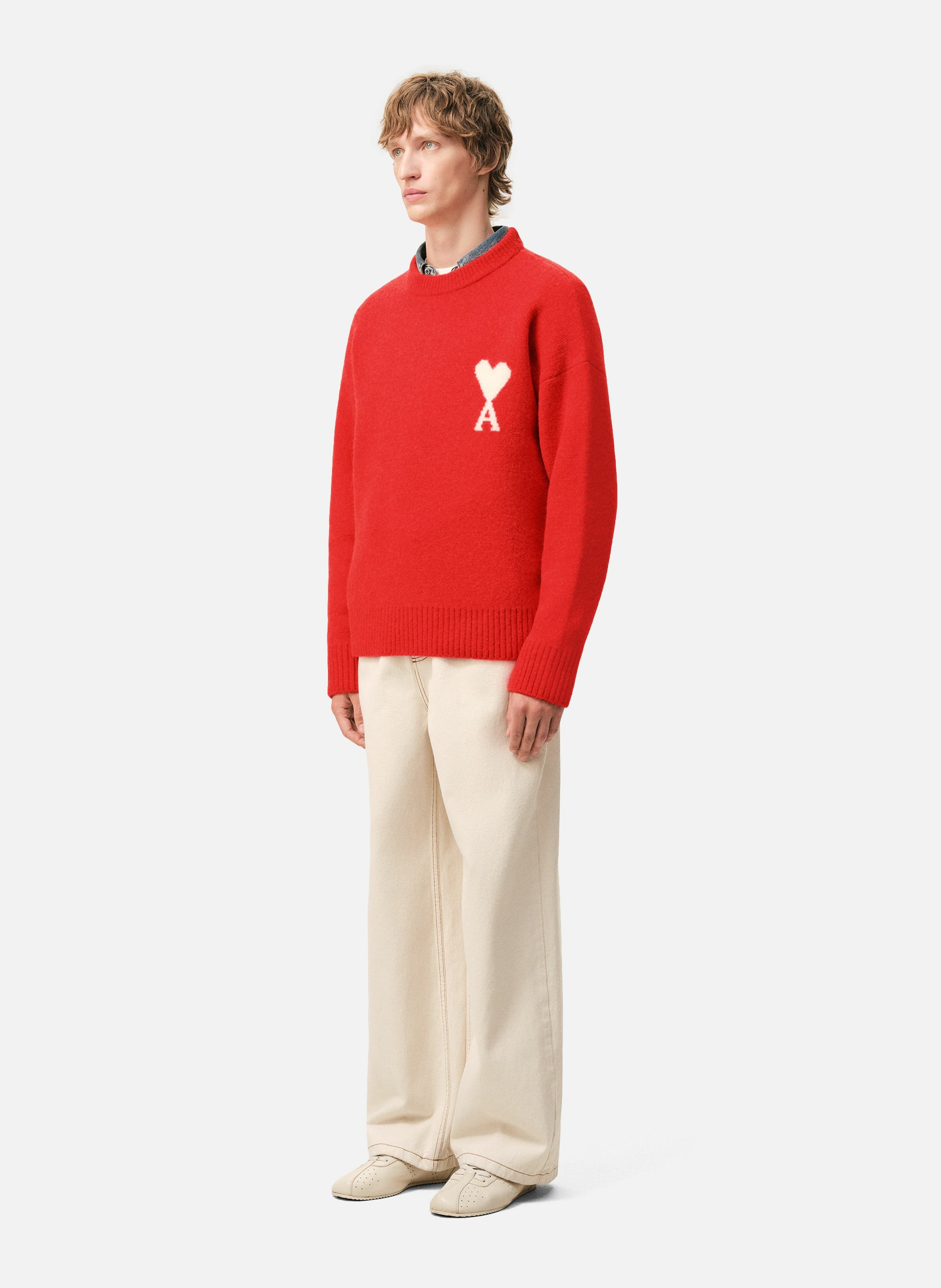 Pull col rond ami de coeur en alpaga unisexe AMI PARIS Rouge