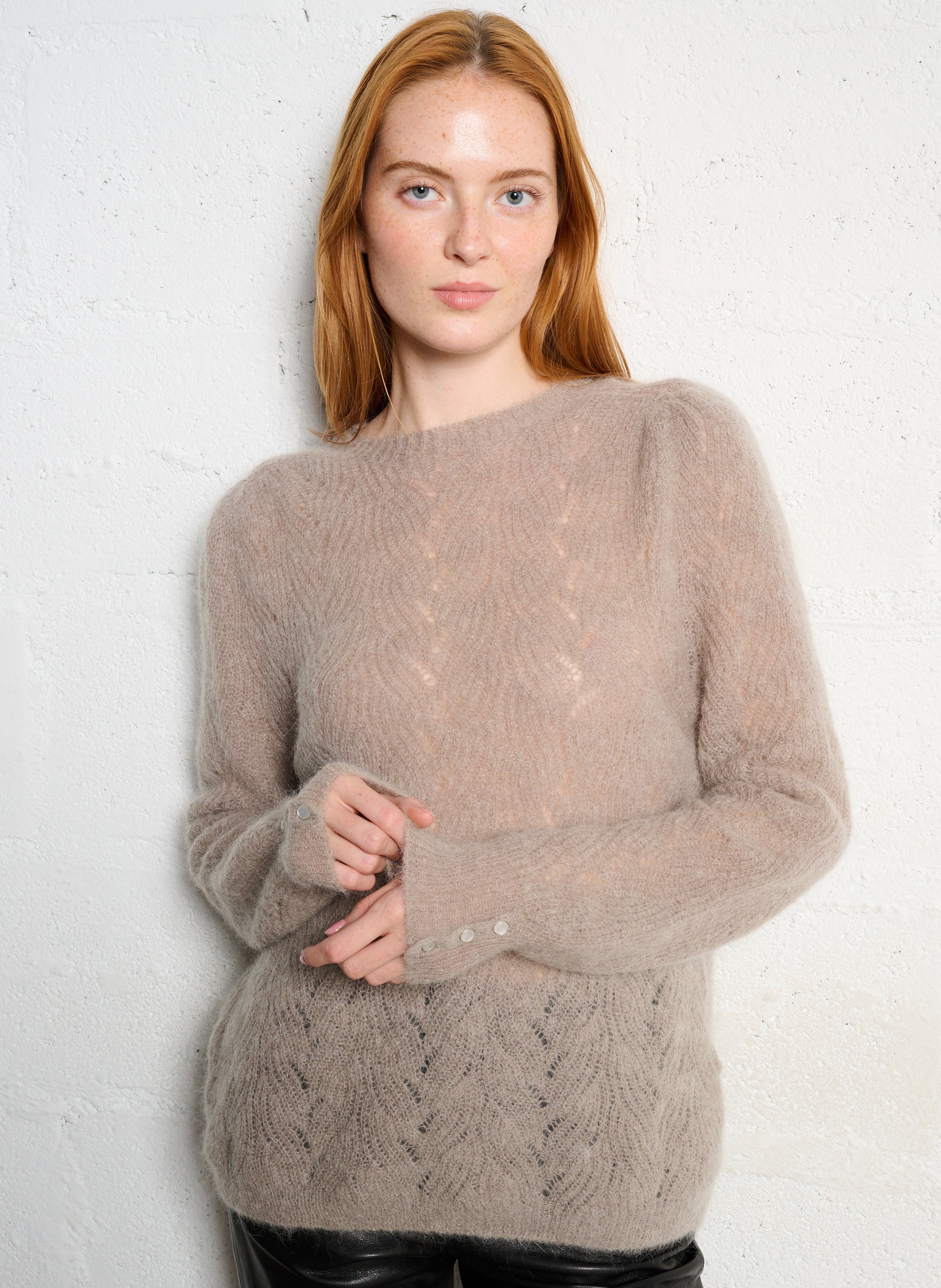 Pull droit en mohair mélangé IKKS Beige