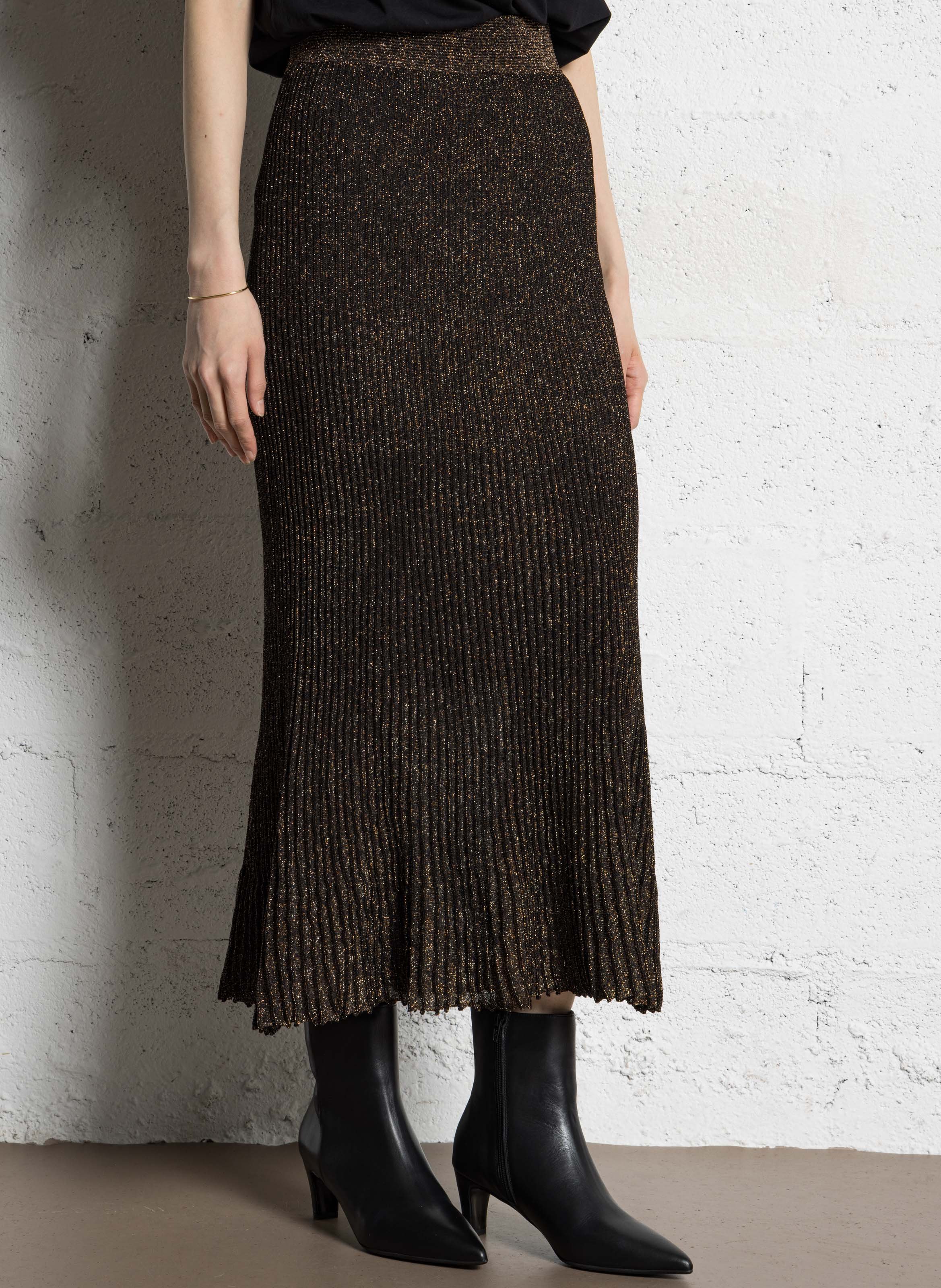 Jupe longue évasée métallisées Carillon MAISON 123 Marron