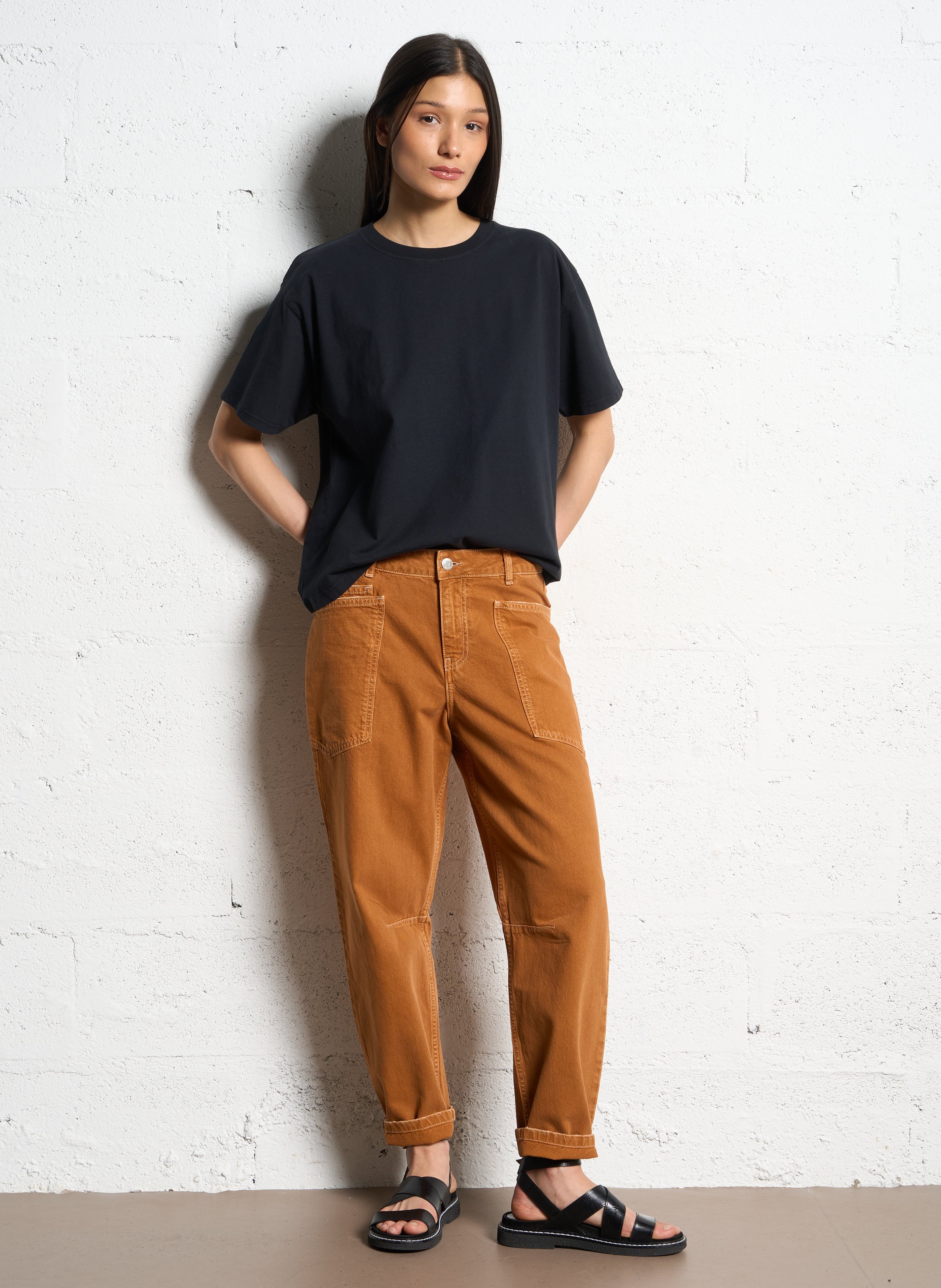 Tee-shirt ample col rond en coton fizvalley AMERICAN VINTAGE Noir