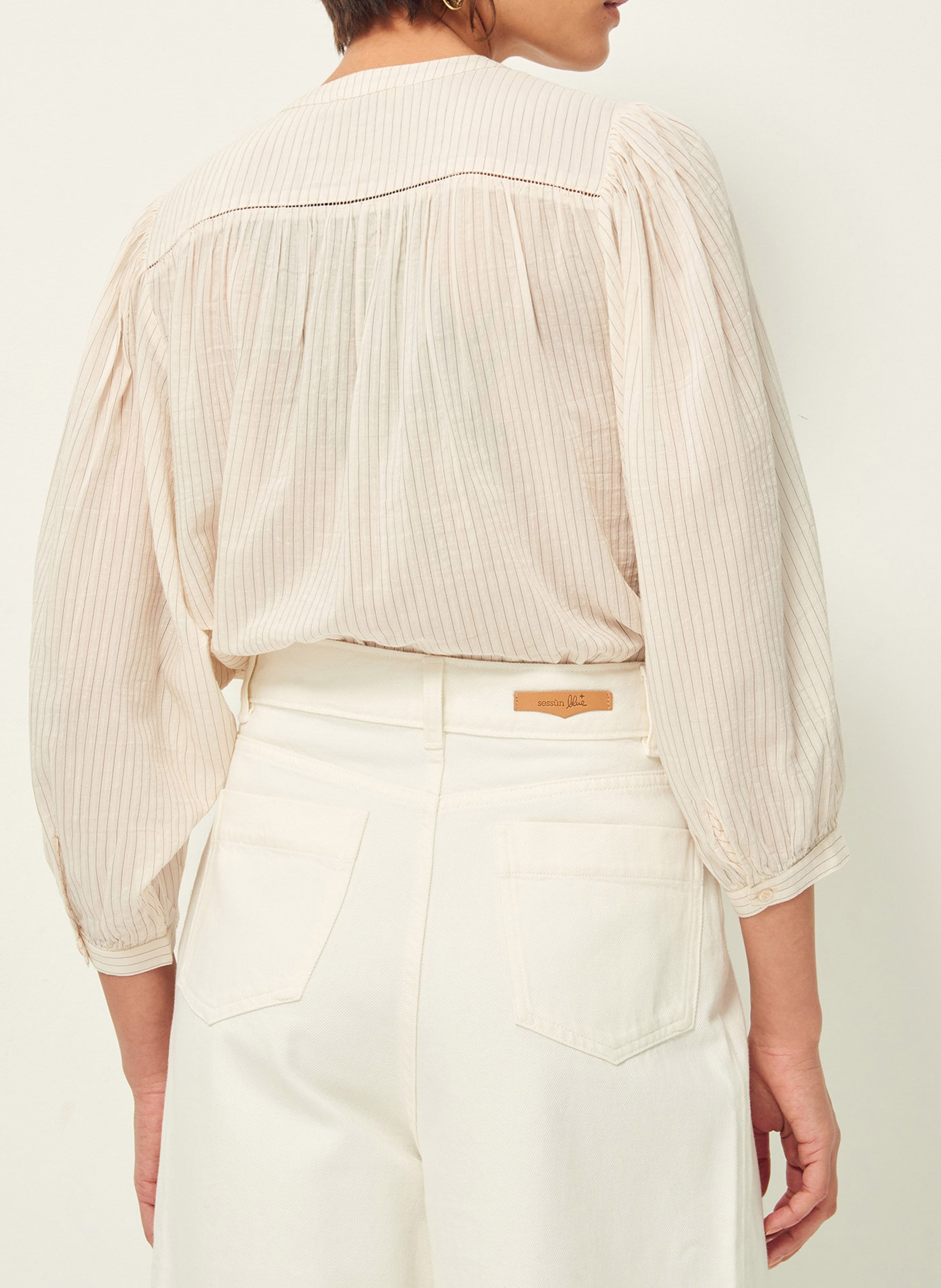 Chemise ample col mao en coton mélangé savi SESSUN Beige