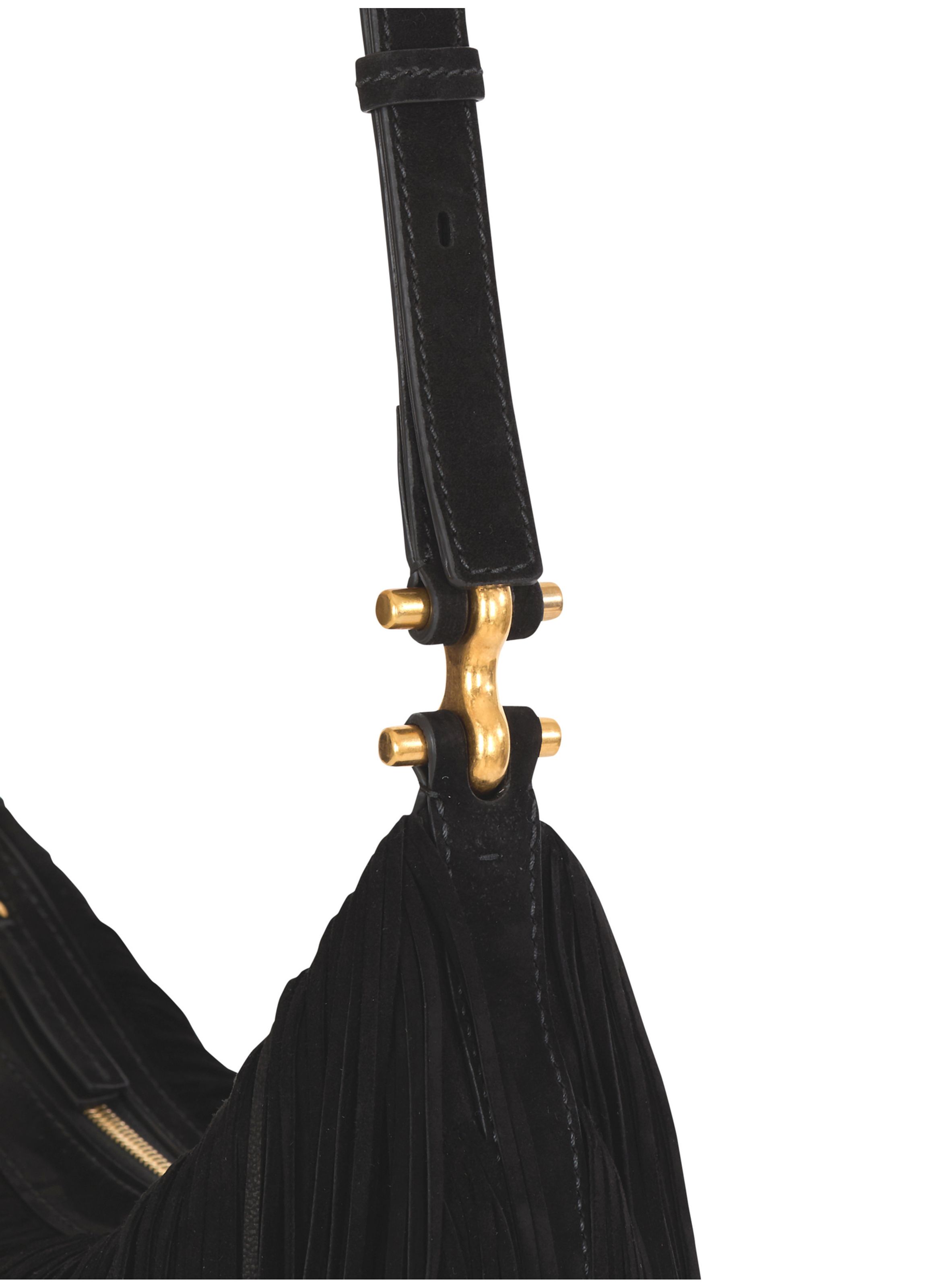 Sac ebene hobo en cuir suédé à franges BALMAIN Noir