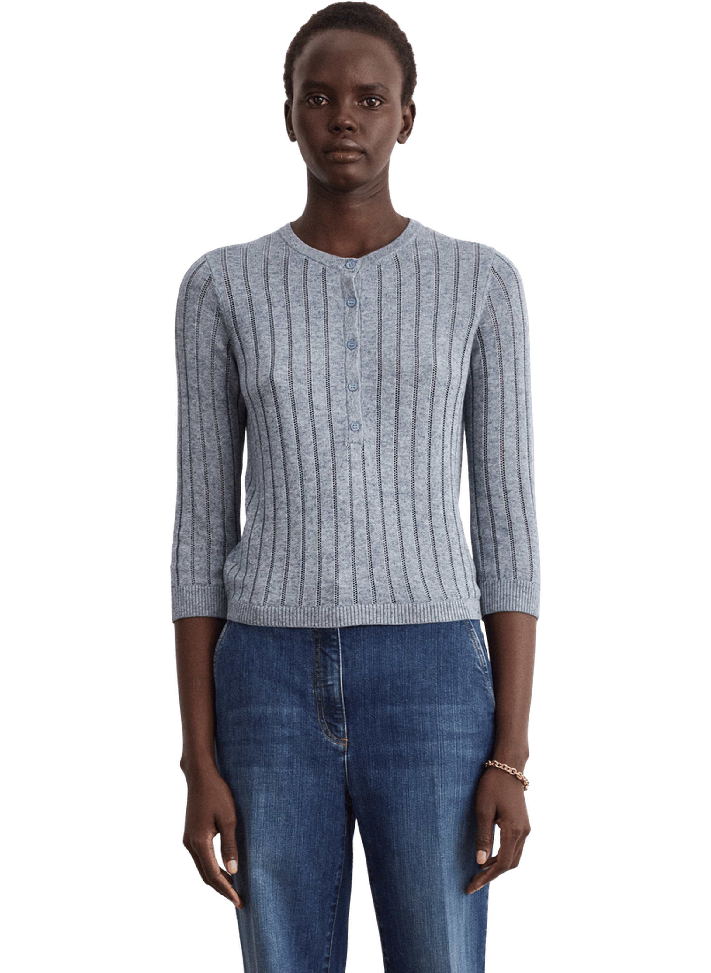 Pull à col rond en maille ajourée - leona PABLO Bleu