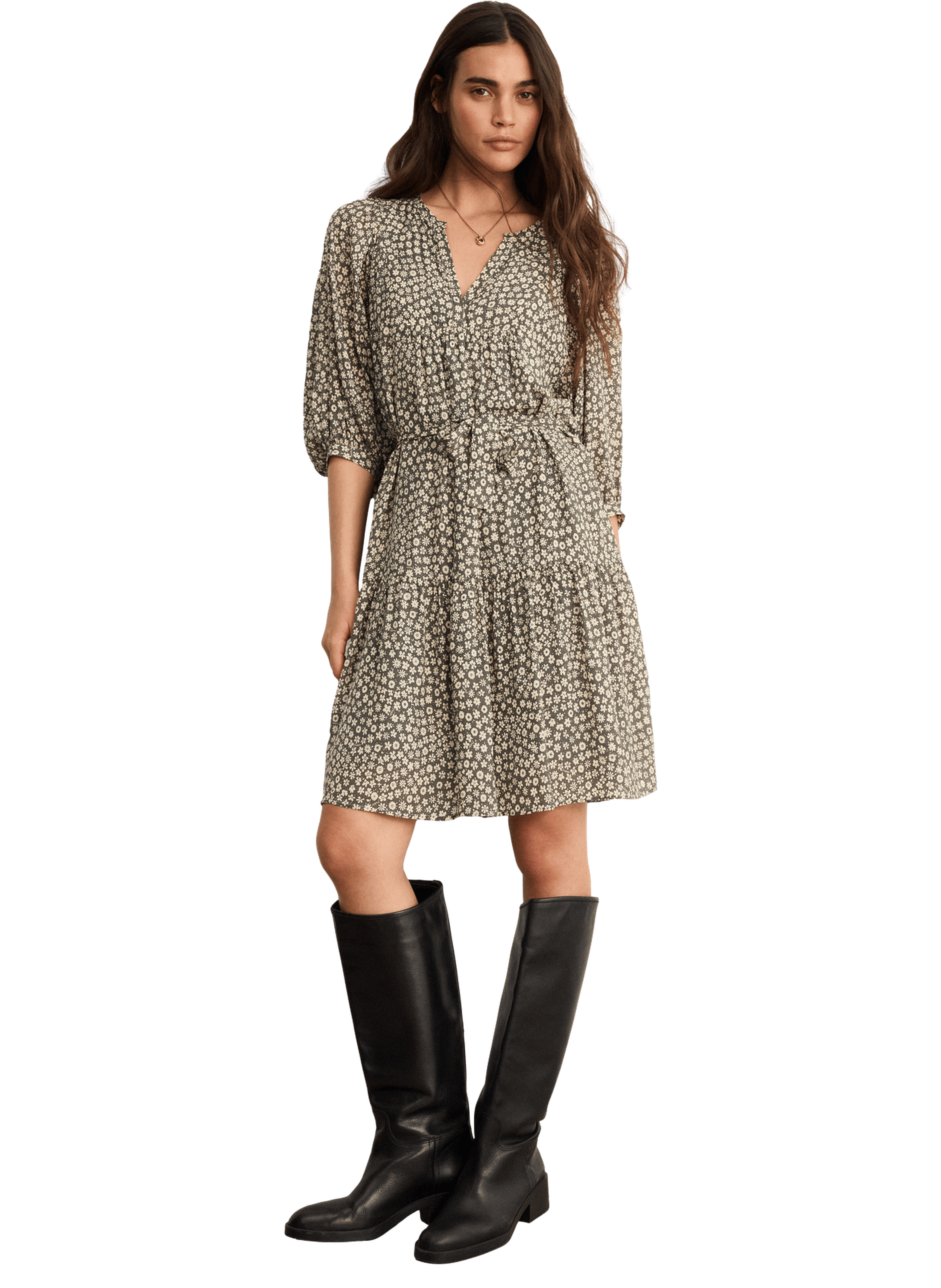 Robe courte fluide à fleurs - arsene PABLO Kaki