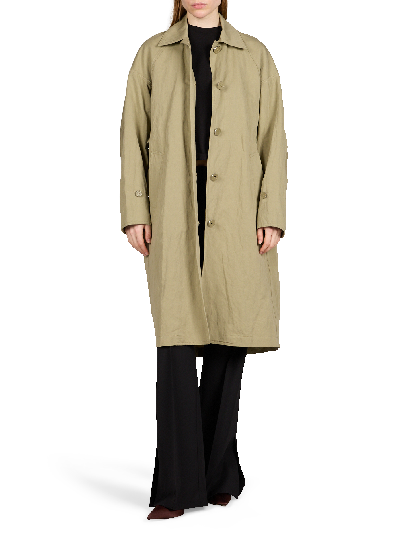 Trench croisé à cape en coton et lin mélangés HELMUT LANG Vert