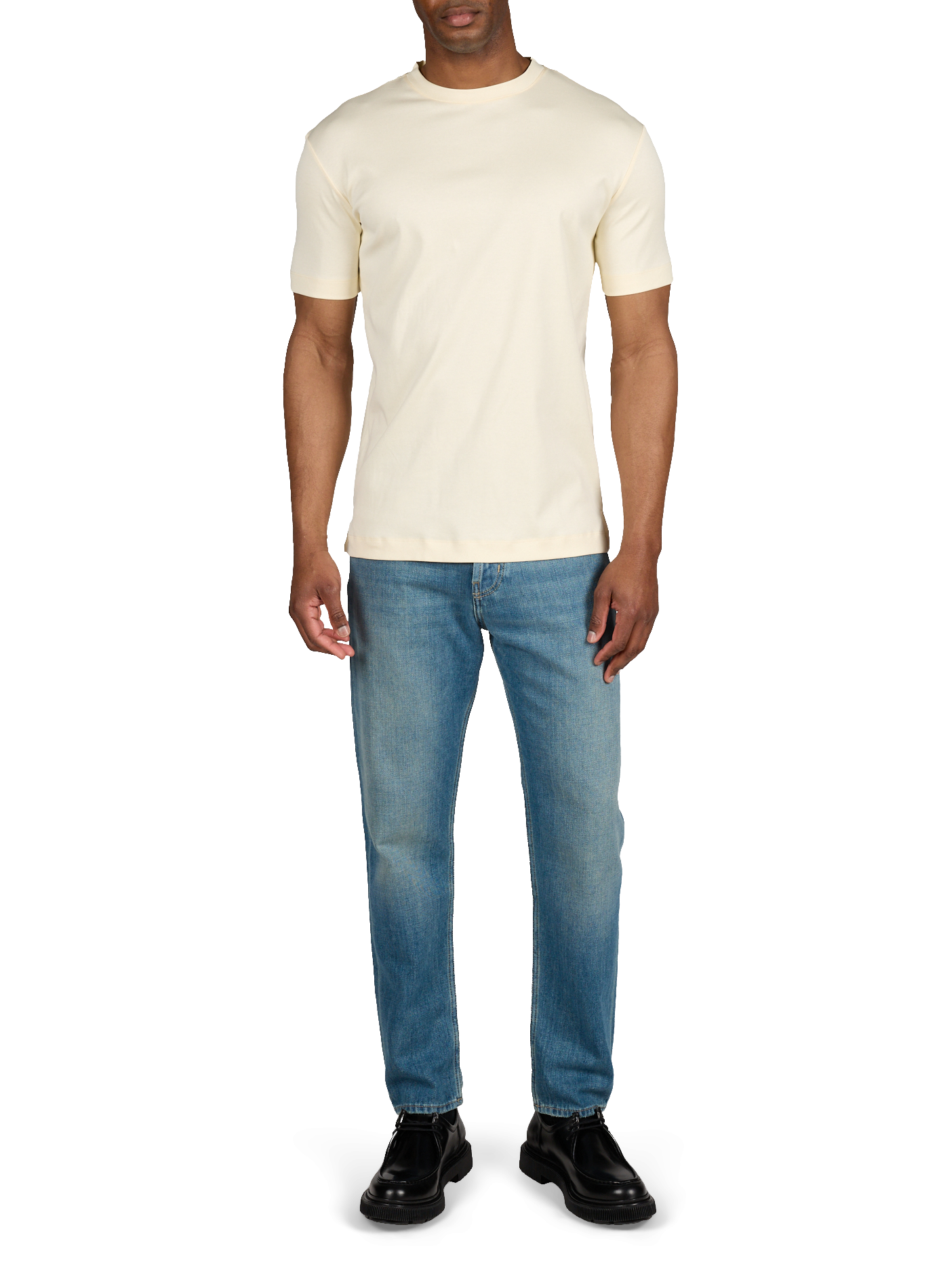 T-shirt uni à col rond en coton AURELIEN Jaune