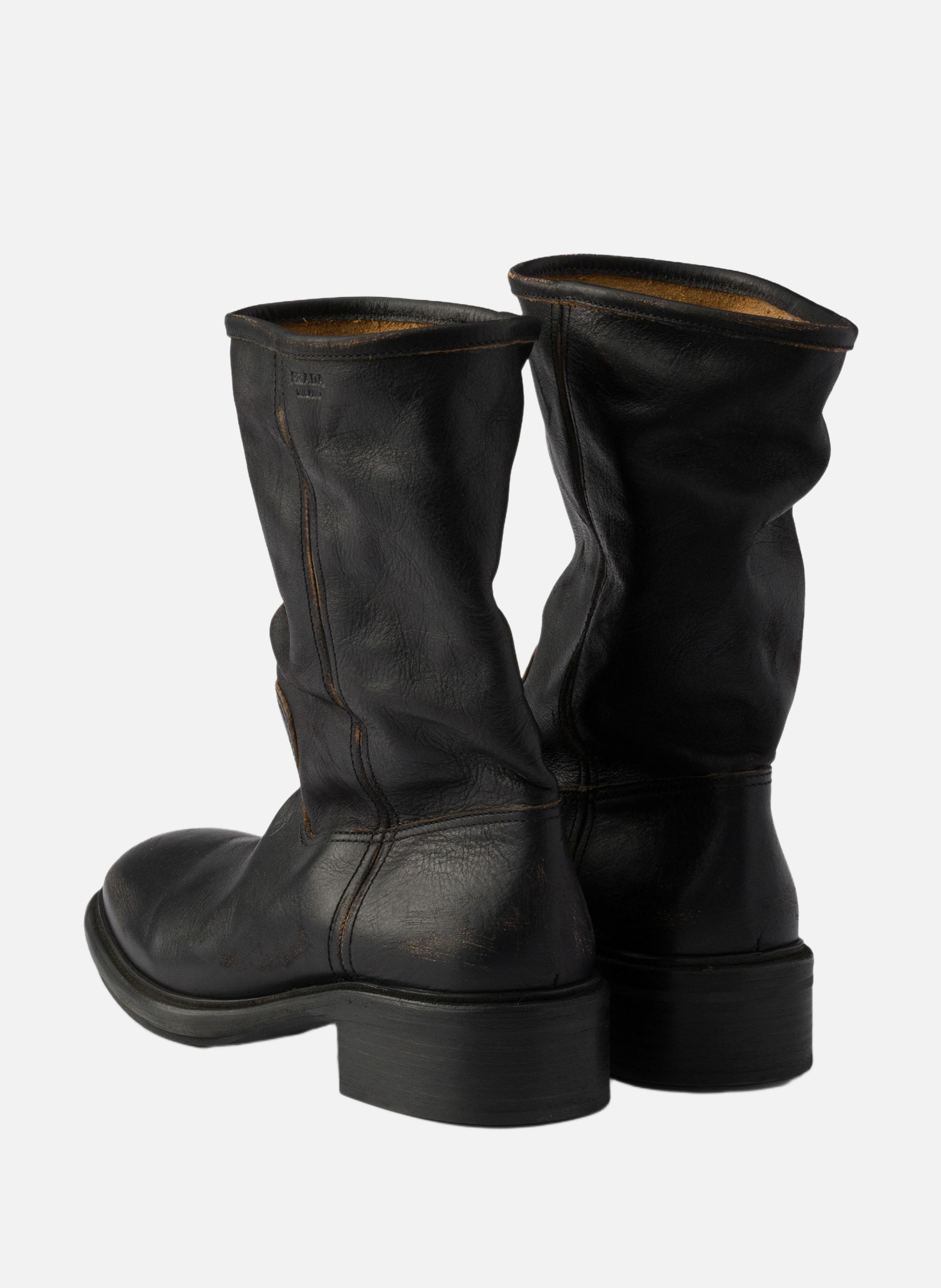 Bottes en cuir à effet vintage PRADA Noir