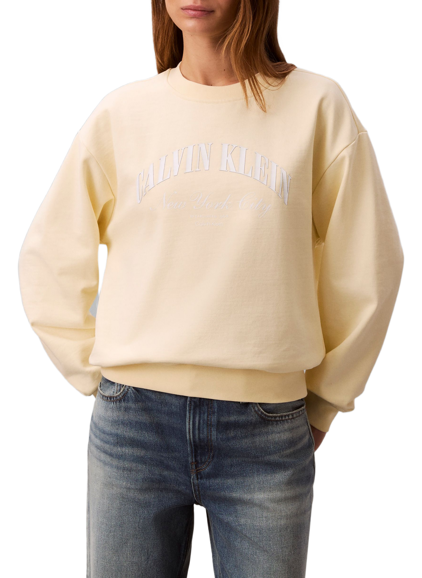 Pull imprimé à col rond en coton CALVIN KLEIN Jaune