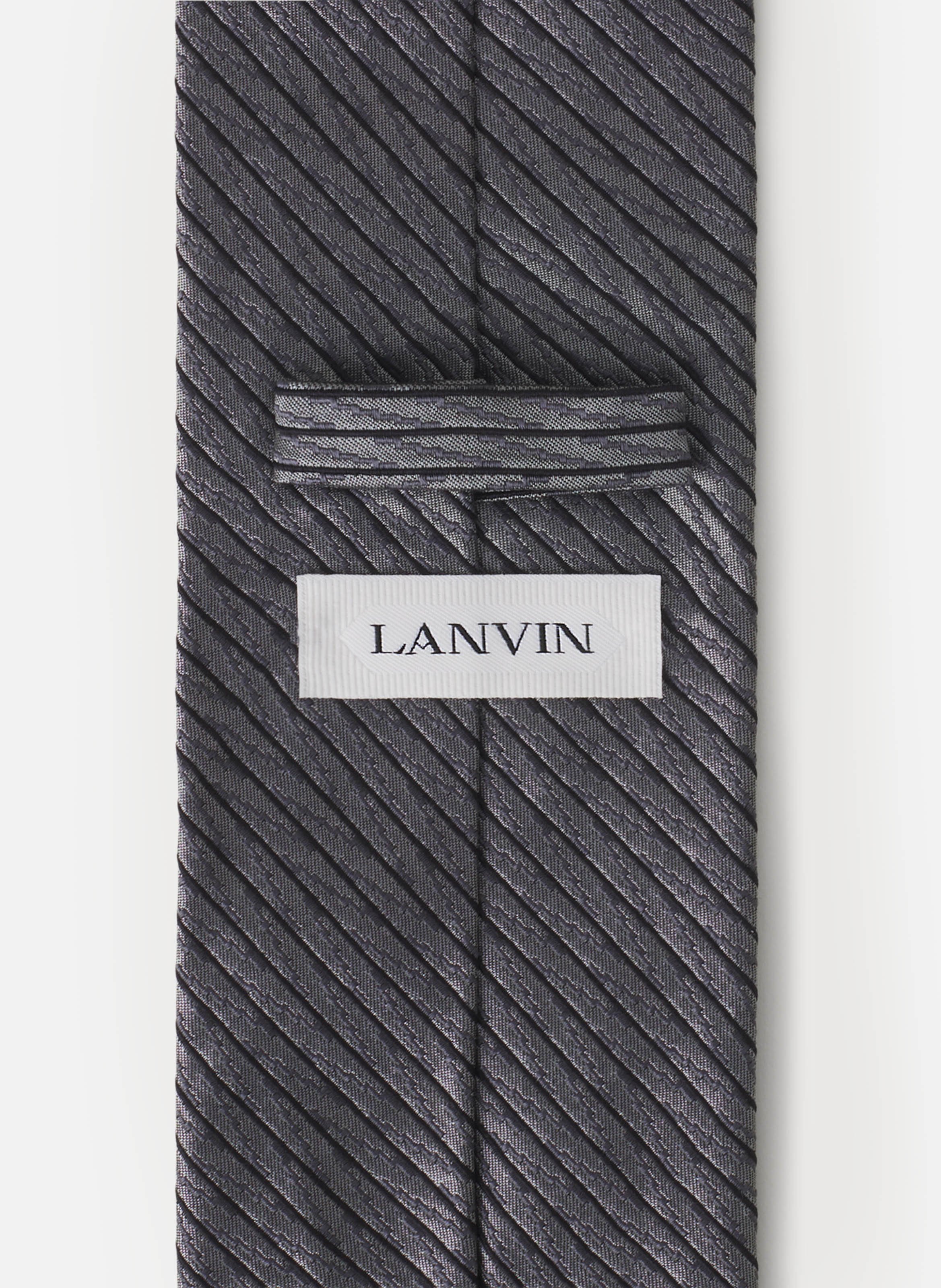 Cravate chevron rayure en soie LANVIN Gris