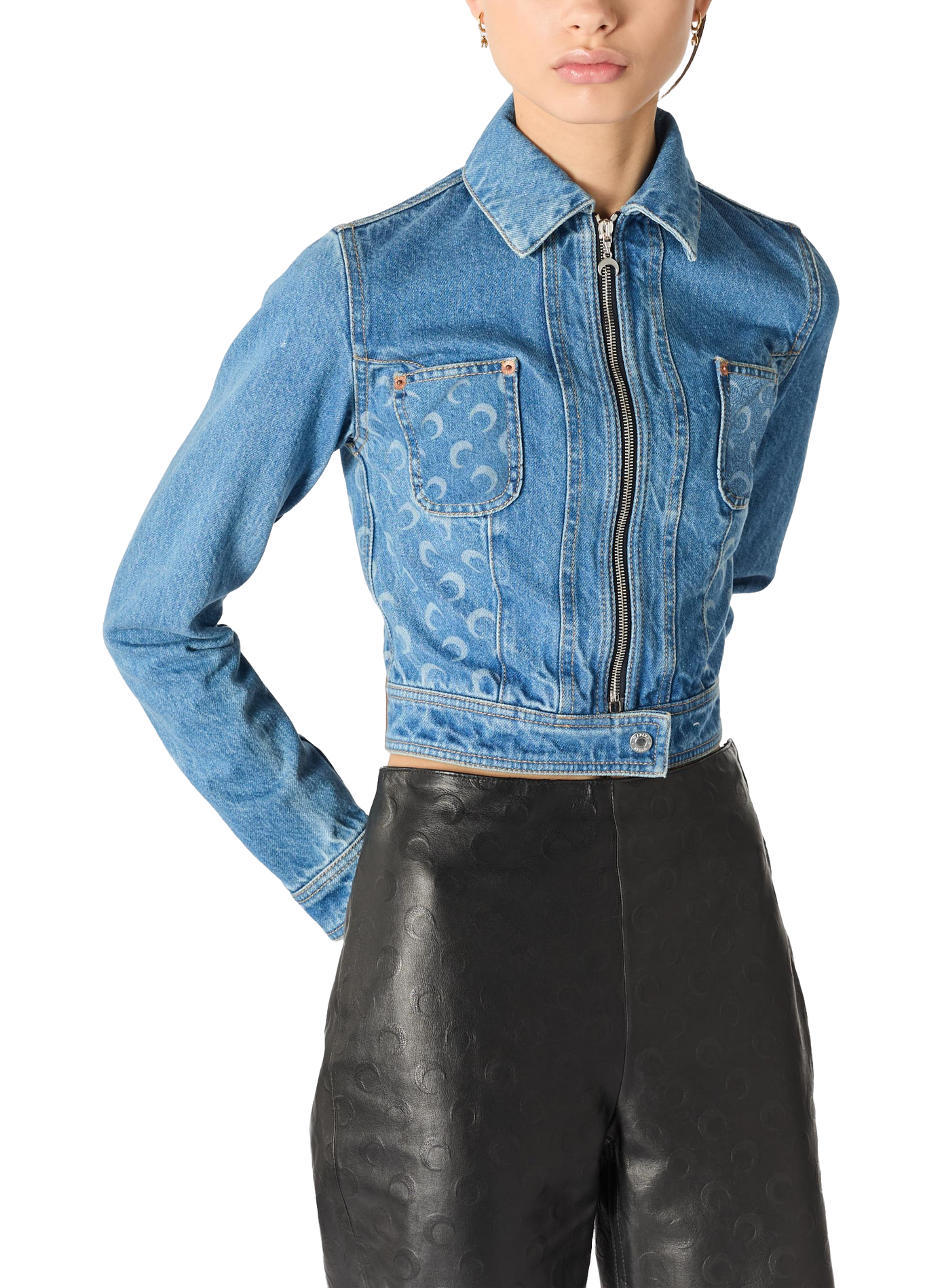 Veste trucker zippée en jean de coton biologique bleu clair MARINE SERRE Blauw