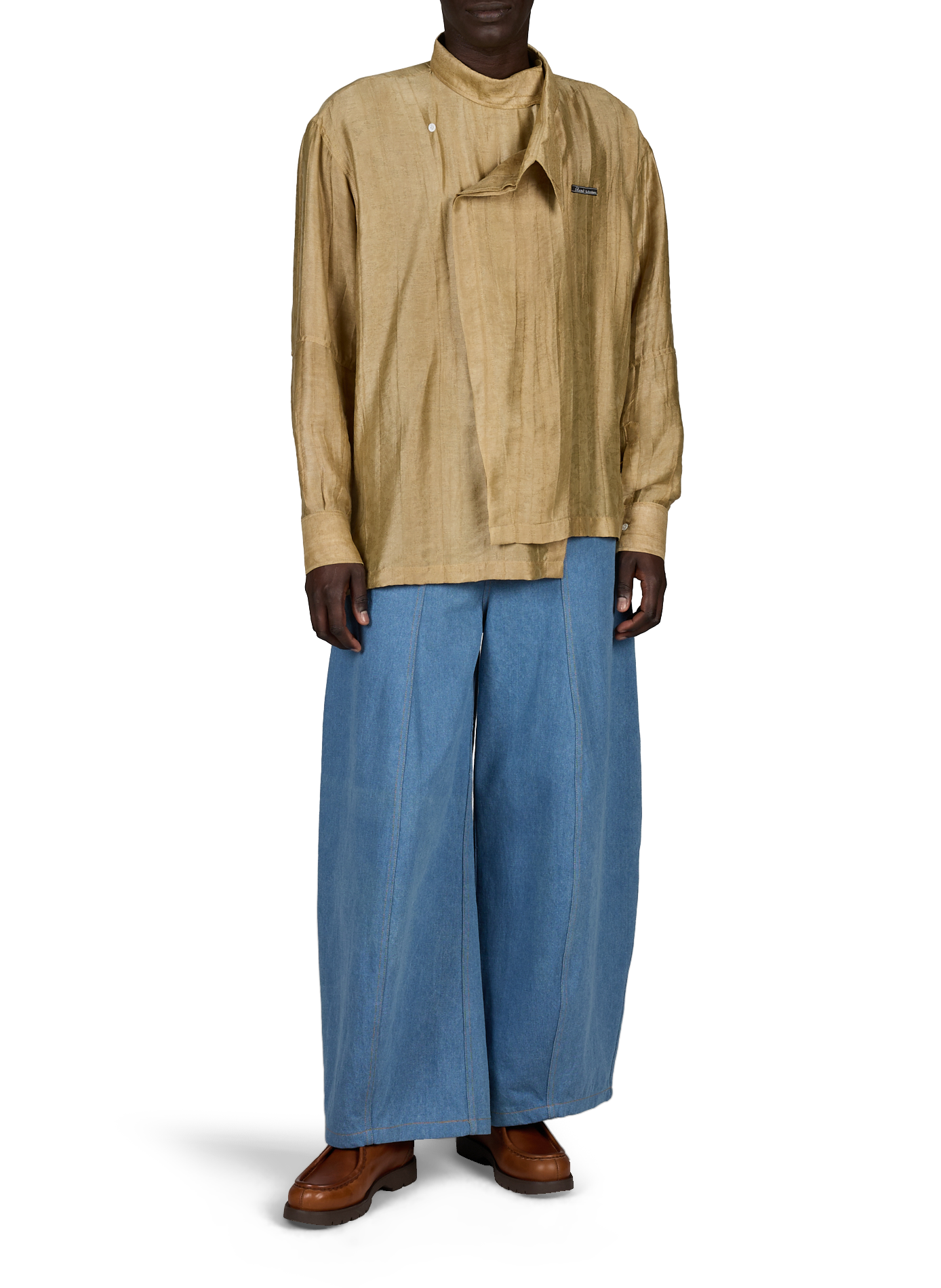 High-waisted cotton balloon-cut jeans RENÈ Blue