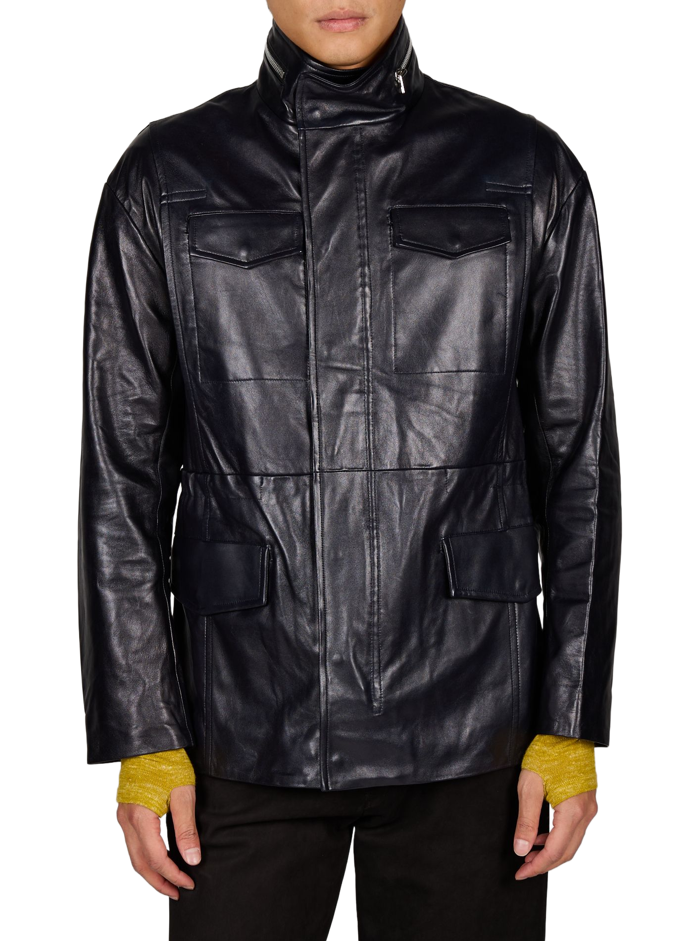 Blouson en cuir OMAR AFRIDI Bleu