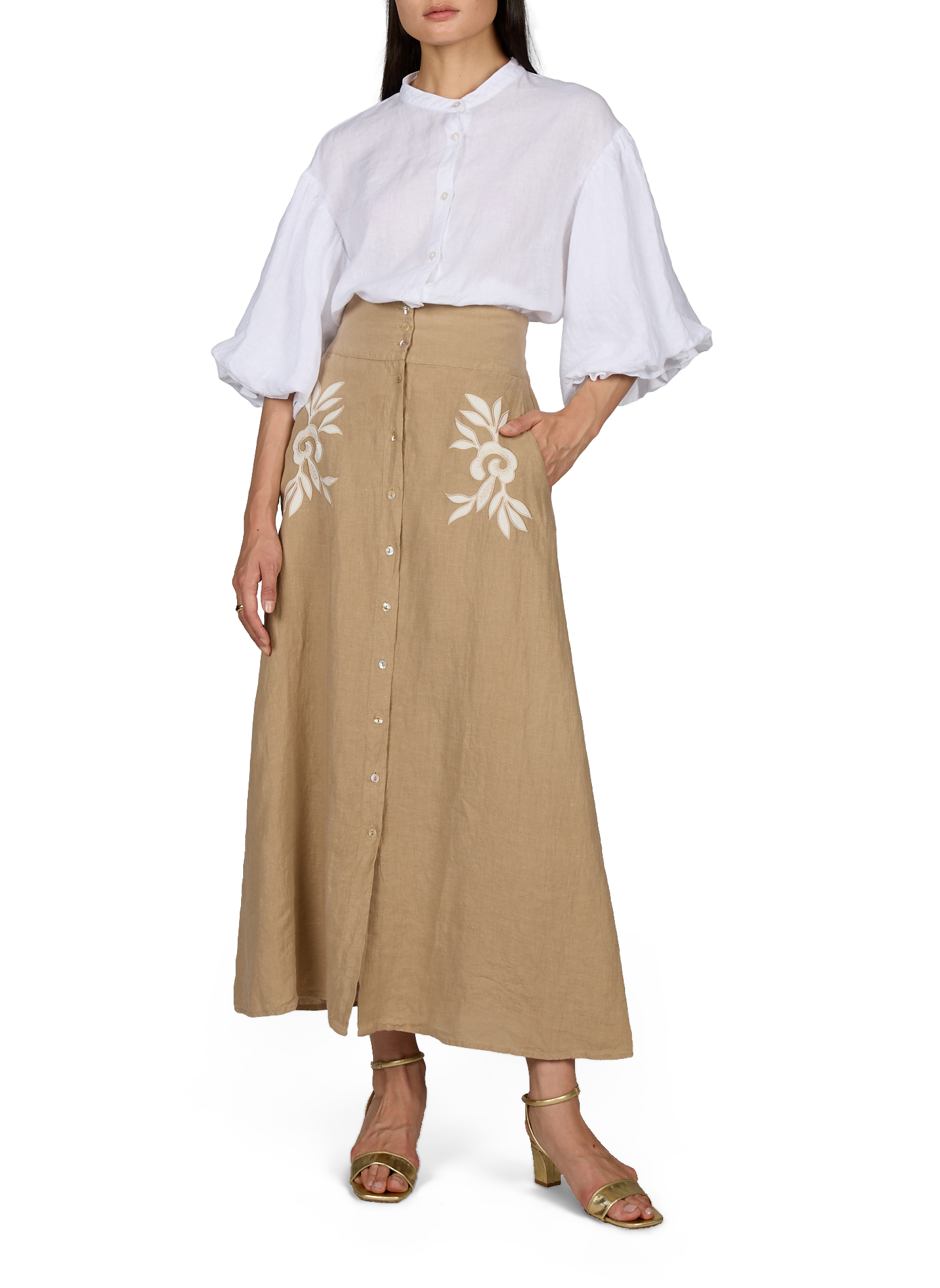 Linen blouse with puff sleeves MR MOOD White