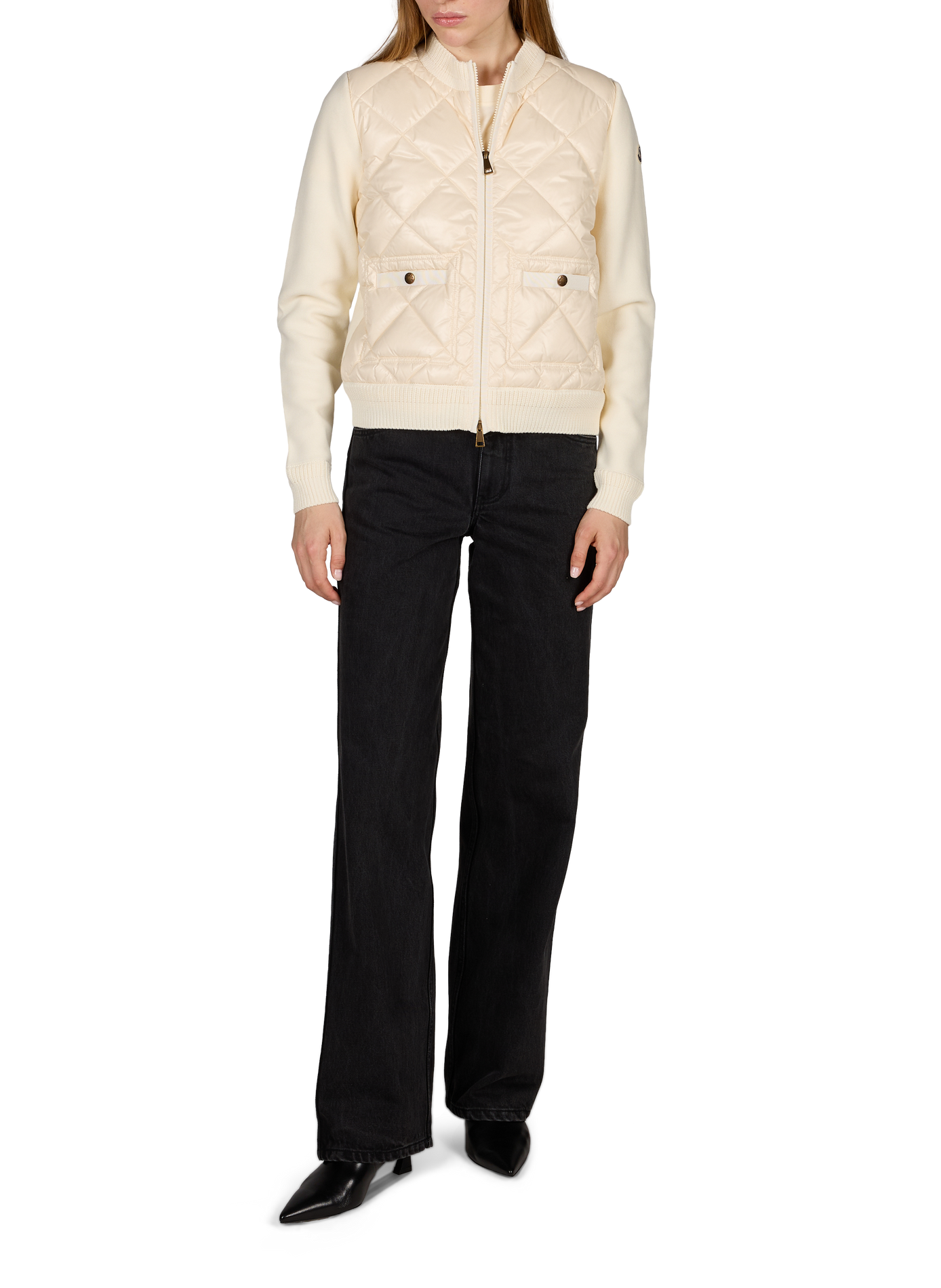Quilted cardigan with knit collar and hem MONCLER White