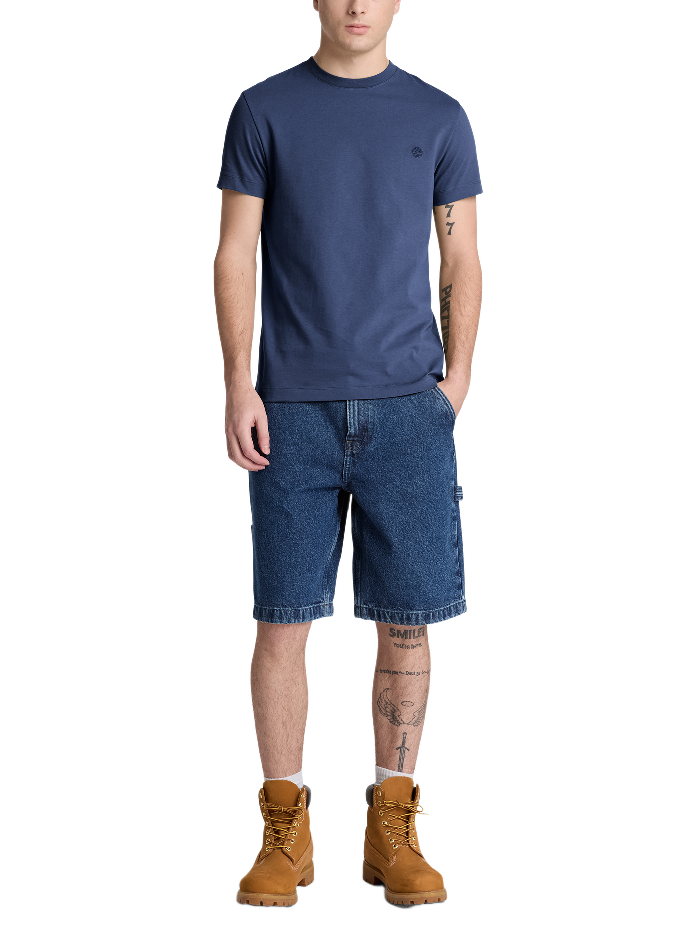 T-shirt droit à logo brodé en coton TIMBERLAND Bleu