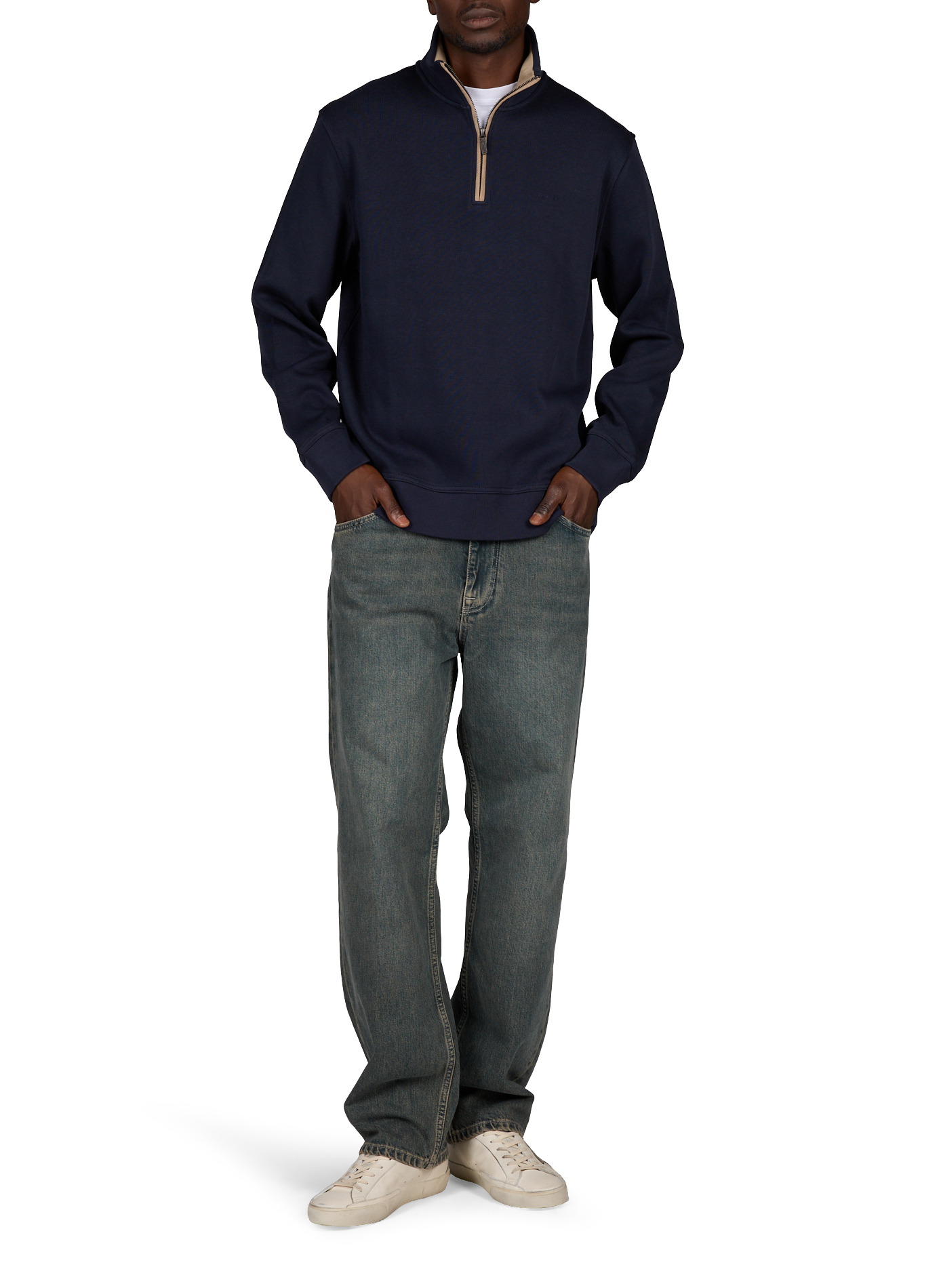Sweatshirt droit à col montant zippé en coton GANT Bleu