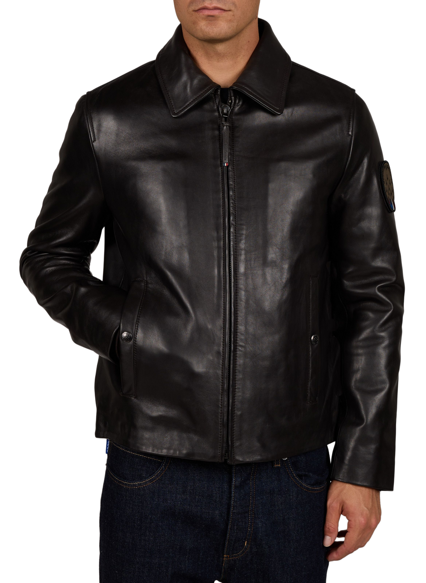 Blouson Guard Ycon droit en cuir PATROUILLE DE FRANCE X REDSKINS Marron