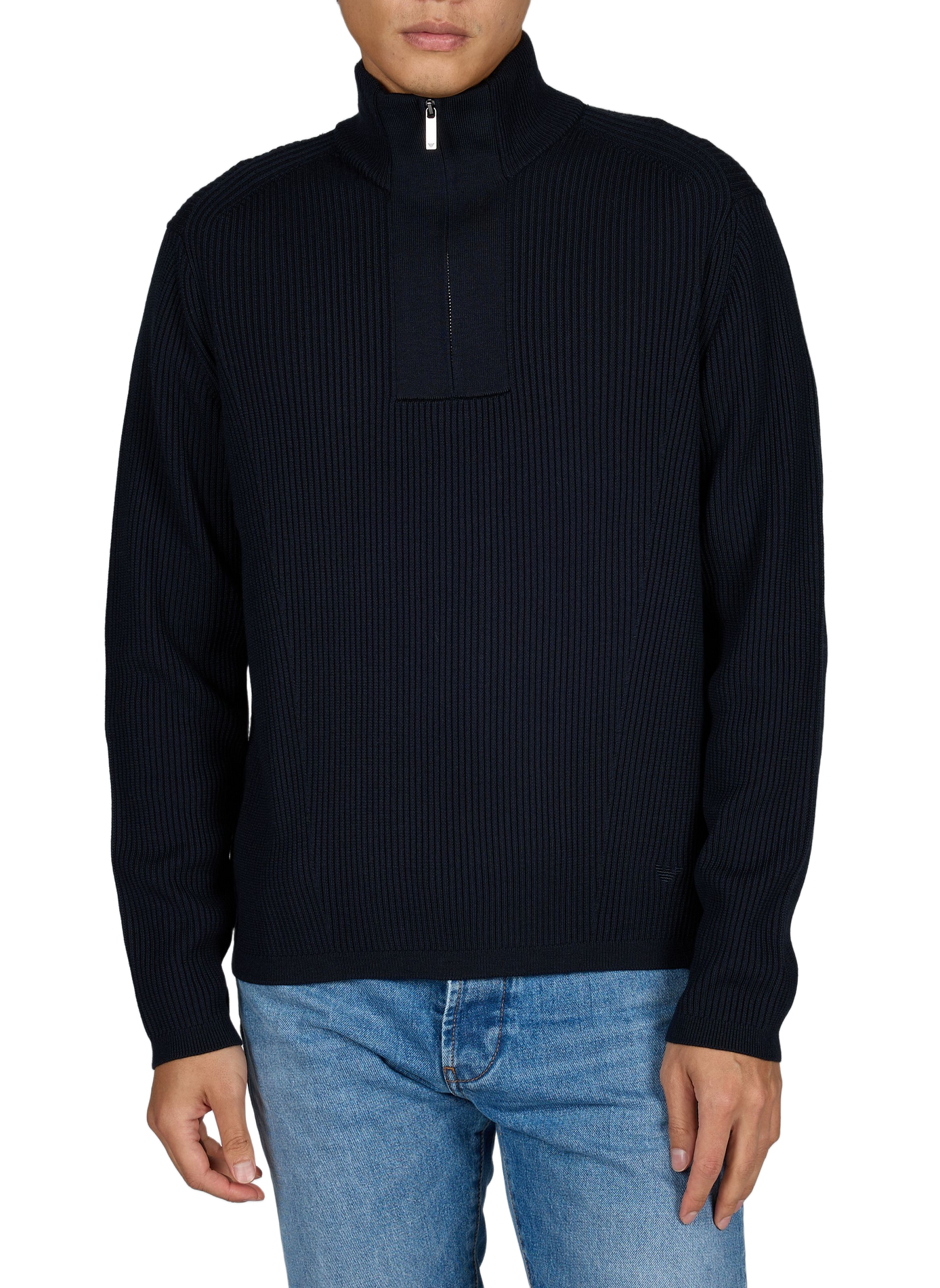 Wollen en katoenen trui met hoge kraag en rits EMPORIO ARMANI Blauw