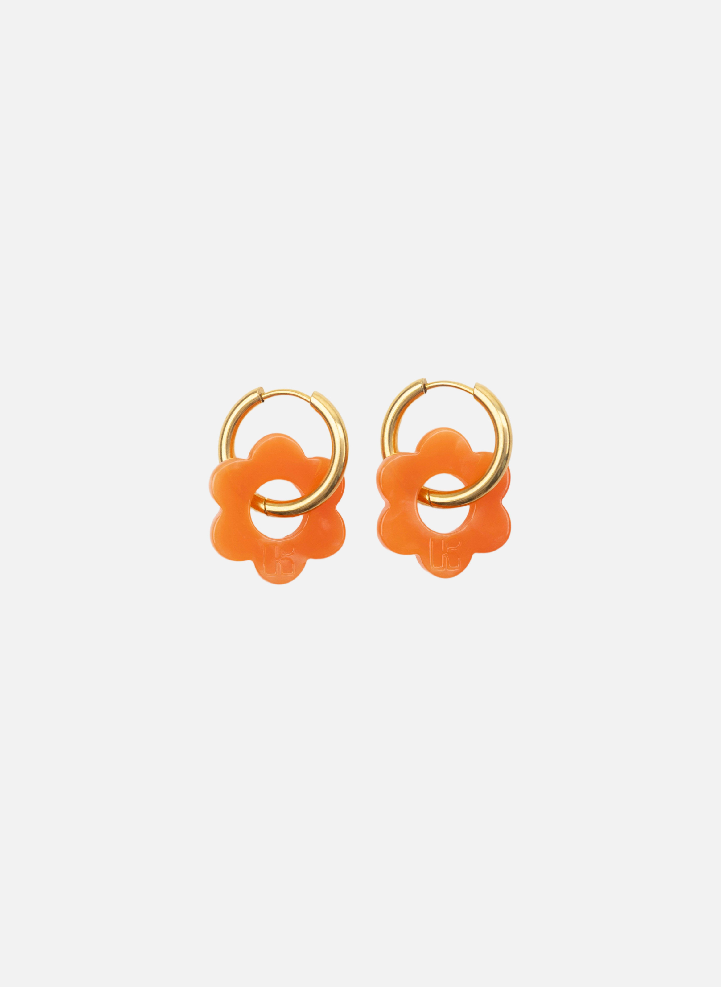 Boucles d'oreilles Baby Fleurette avec anneaux en acier inoxydable doré  Orange
