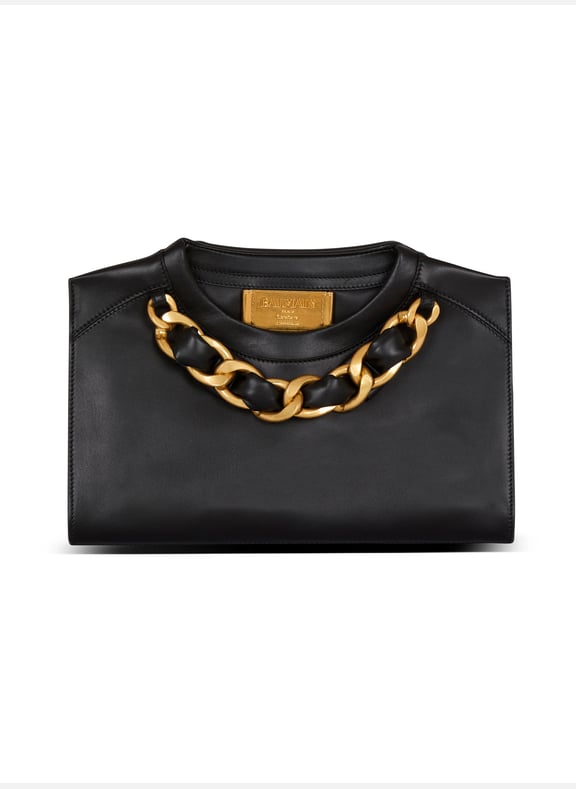 Pochette crewneck zippée en cuir de veau Noir by BALMAIN BALMAIN Pochette crewneck zippée en cuir de veau Noir