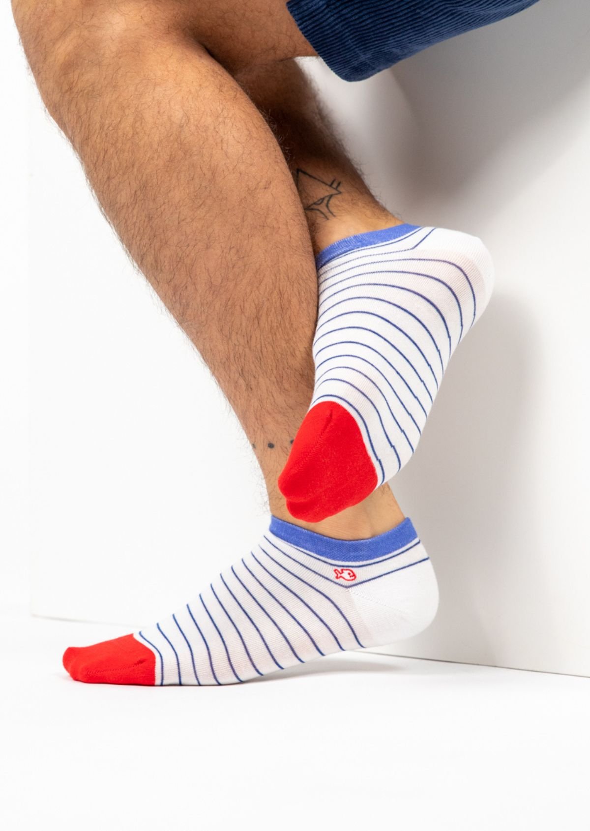 Socquettes en coton peigné à rayures fines BILLYBELT Blanc