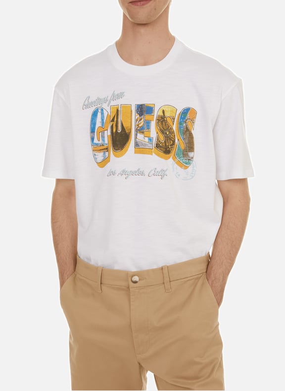 Iconic print design Straight fit Short sleeves Round neck White by GUESS GUESS Iconic print design Straight fit Short sleeves Round neck White