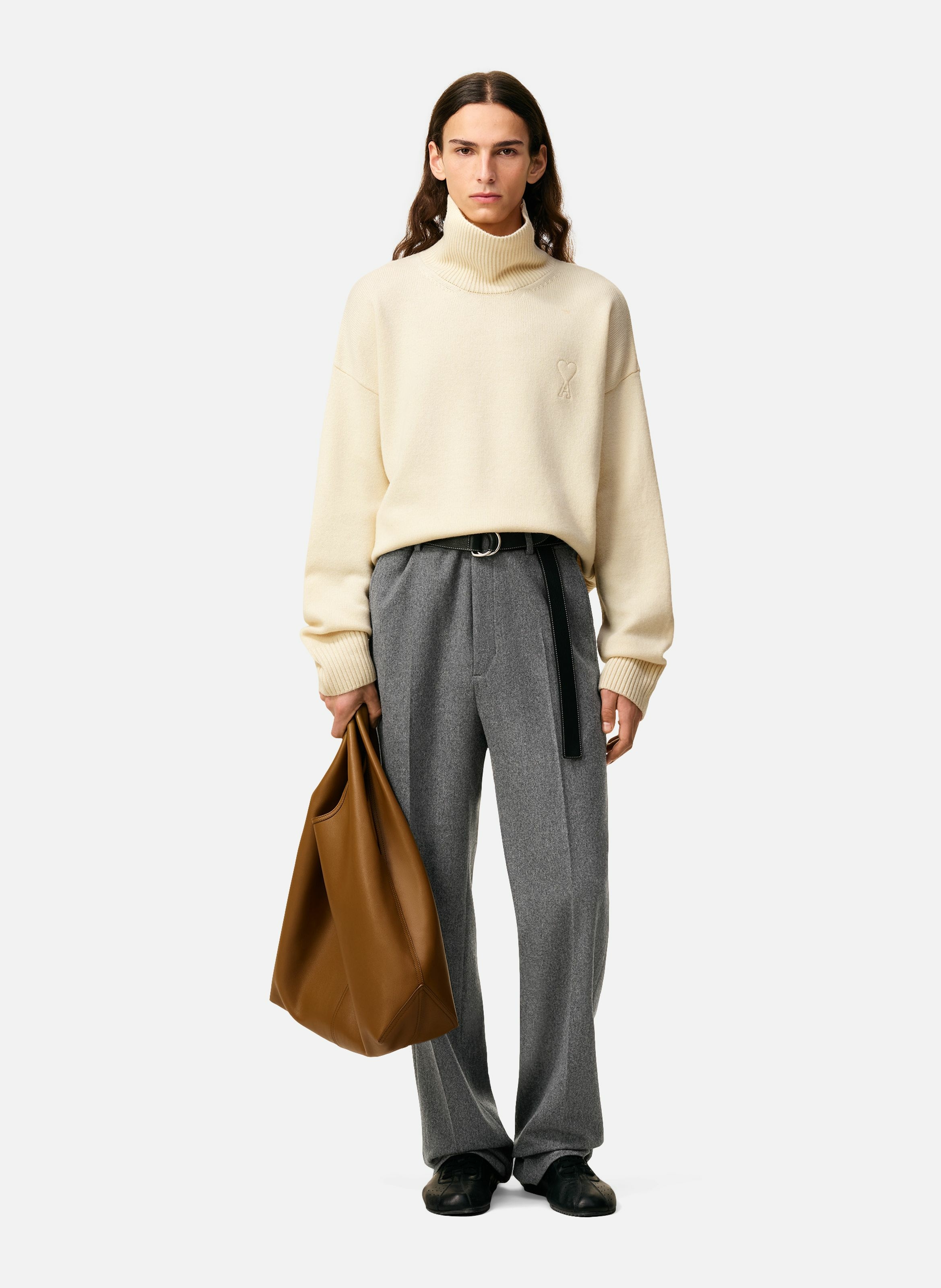 Pull col cheminée ami de coeur en laine unisexe AMI PARIS Blanc