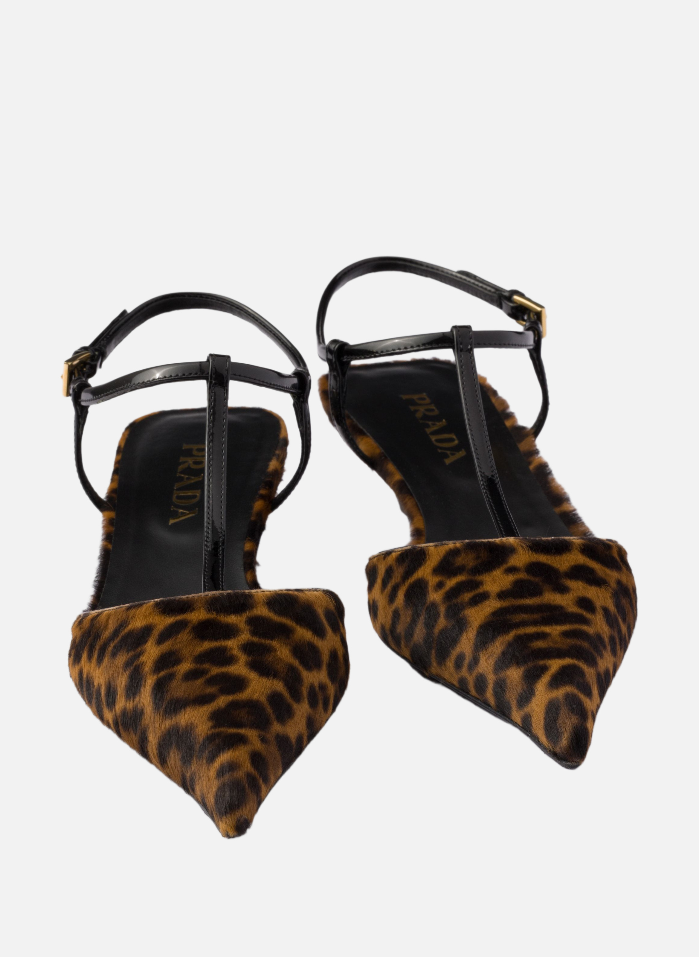 Escarpins à bride arrière en cuir imprimé PRADA Beige