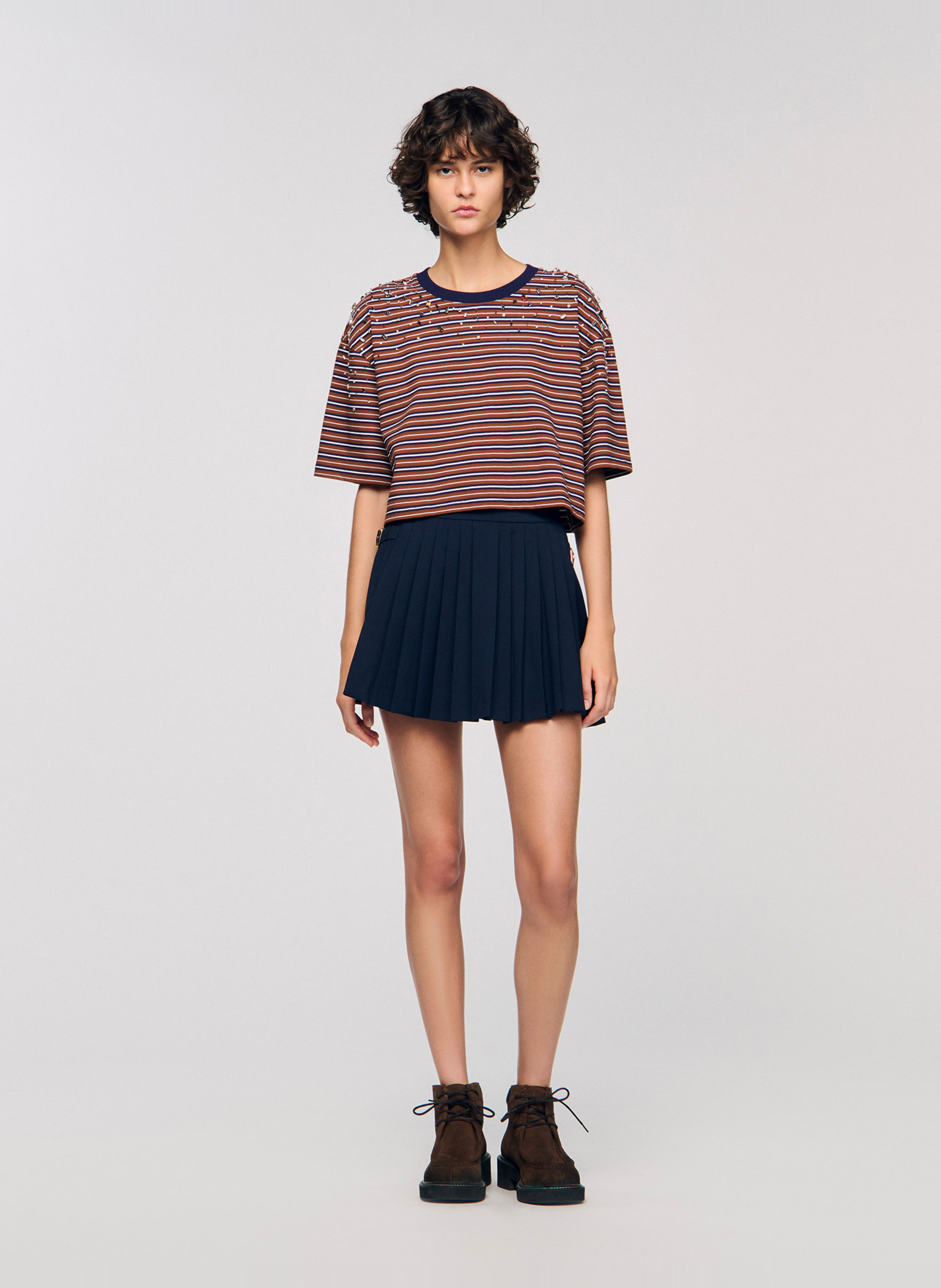 Tee-shirt ample col rond en coton Marron