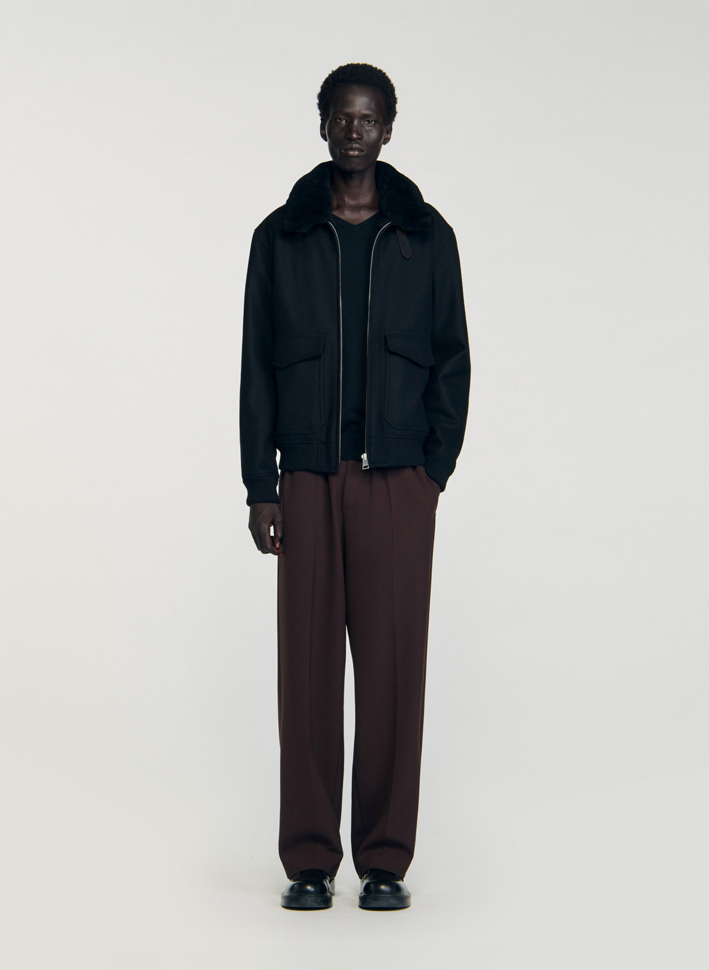 Blouson col mouton SANDRO Noir