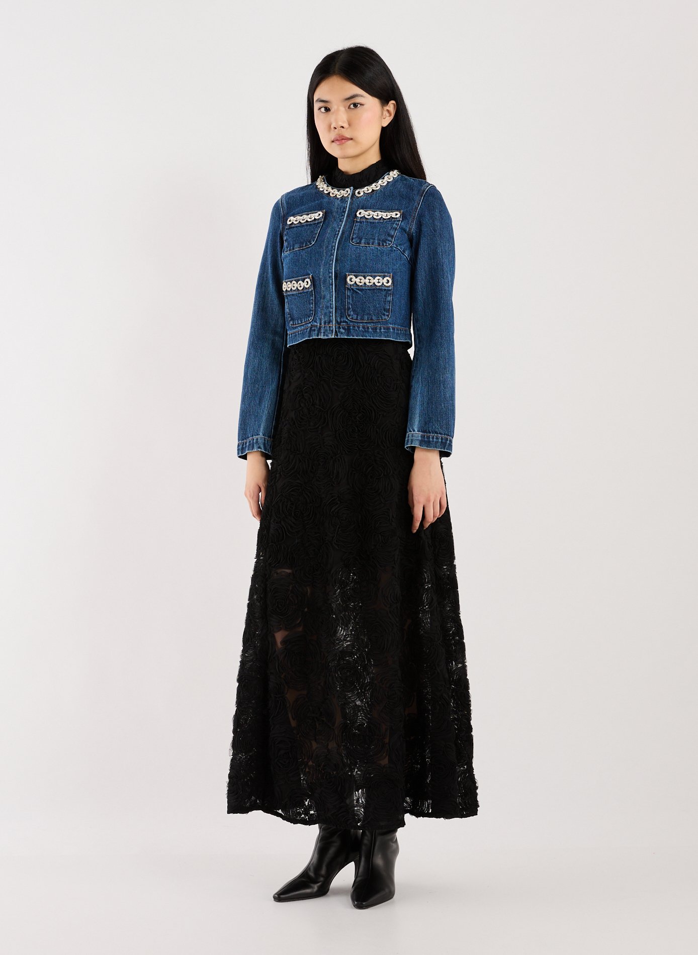 Cropped denim jacket SELF PORTRAIT Blue