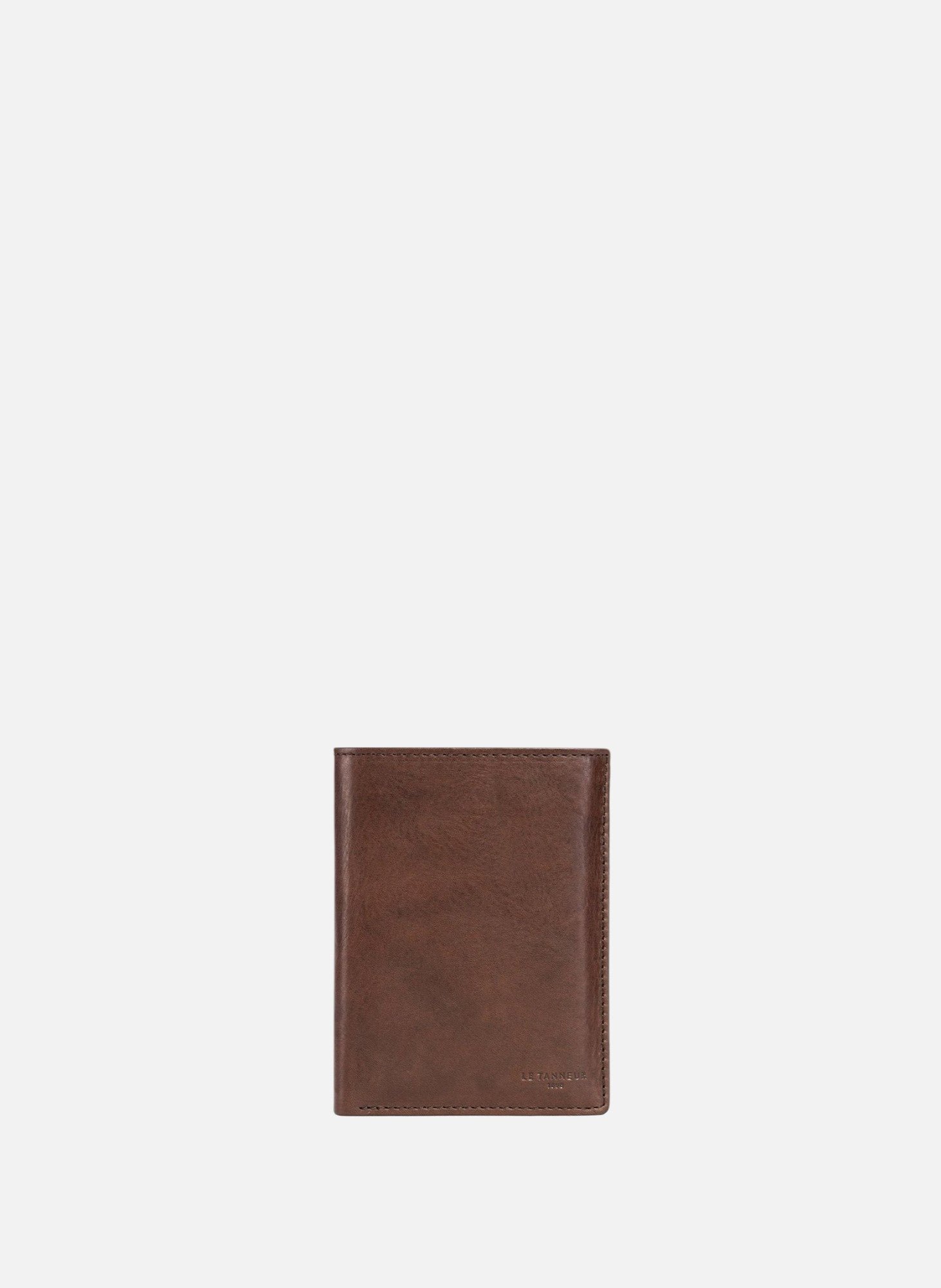LE TANNEUR Portefeuille vertical moyen modèle zippé 3 volets en cuir huilé Marron