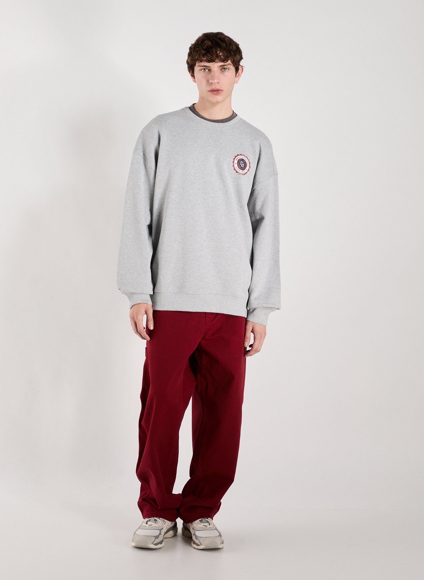 Oversized round neck cotton sweatshirt GUESS Grey