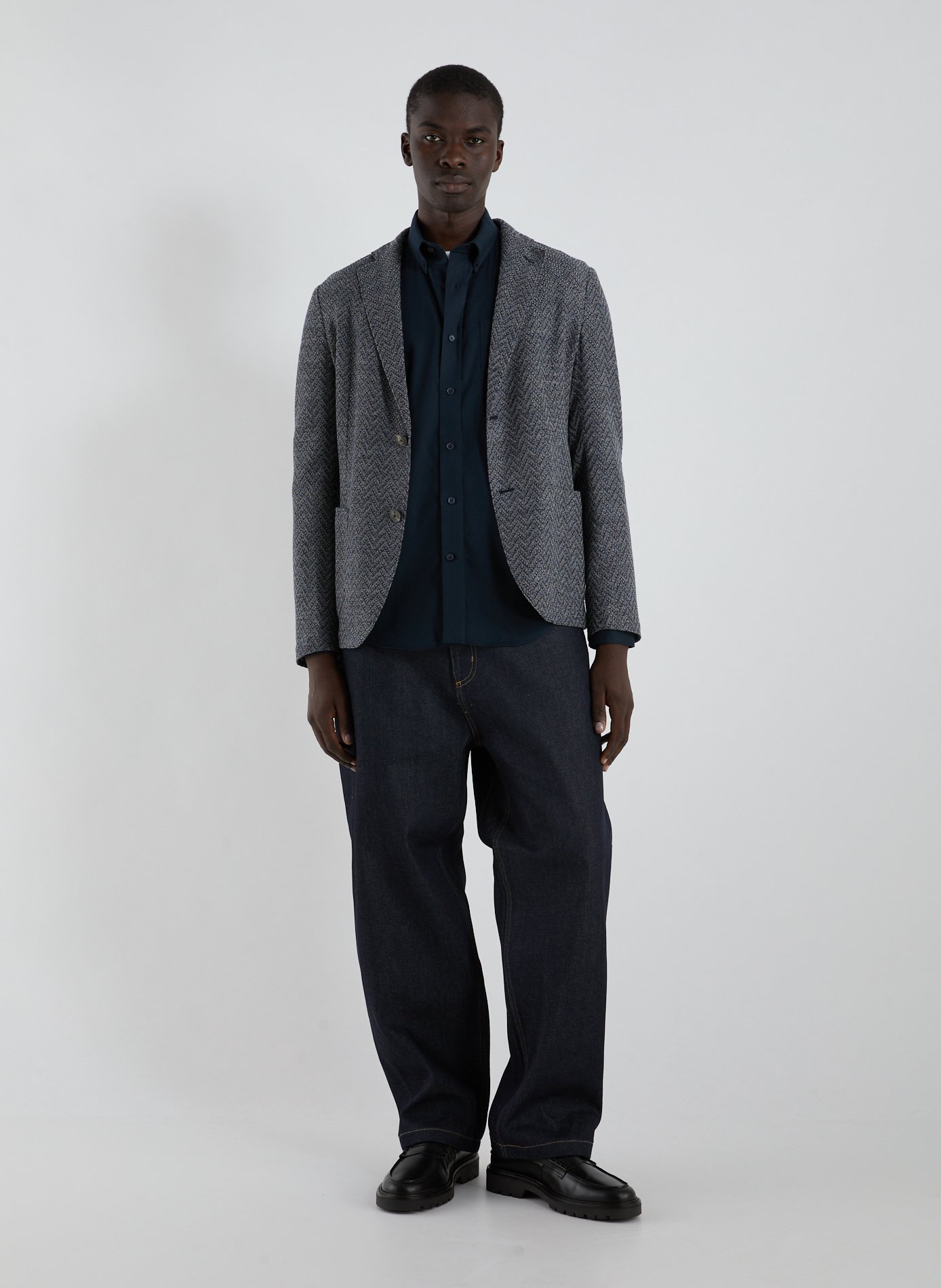 Straight wool herringbone jacket EMPORIO ARMANI Blue