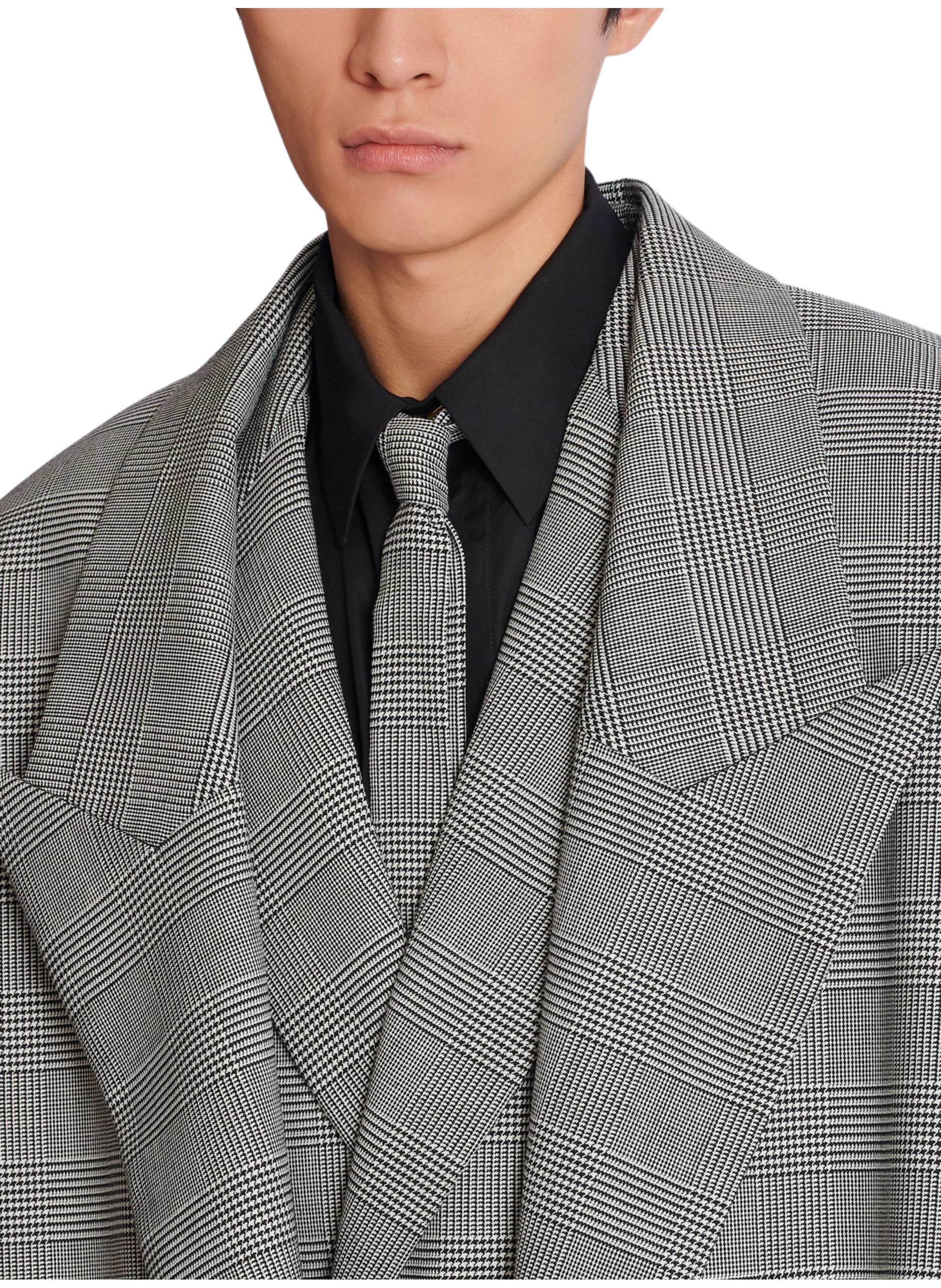 Manteau oversize en laine prince de galles BALMAIN Noir