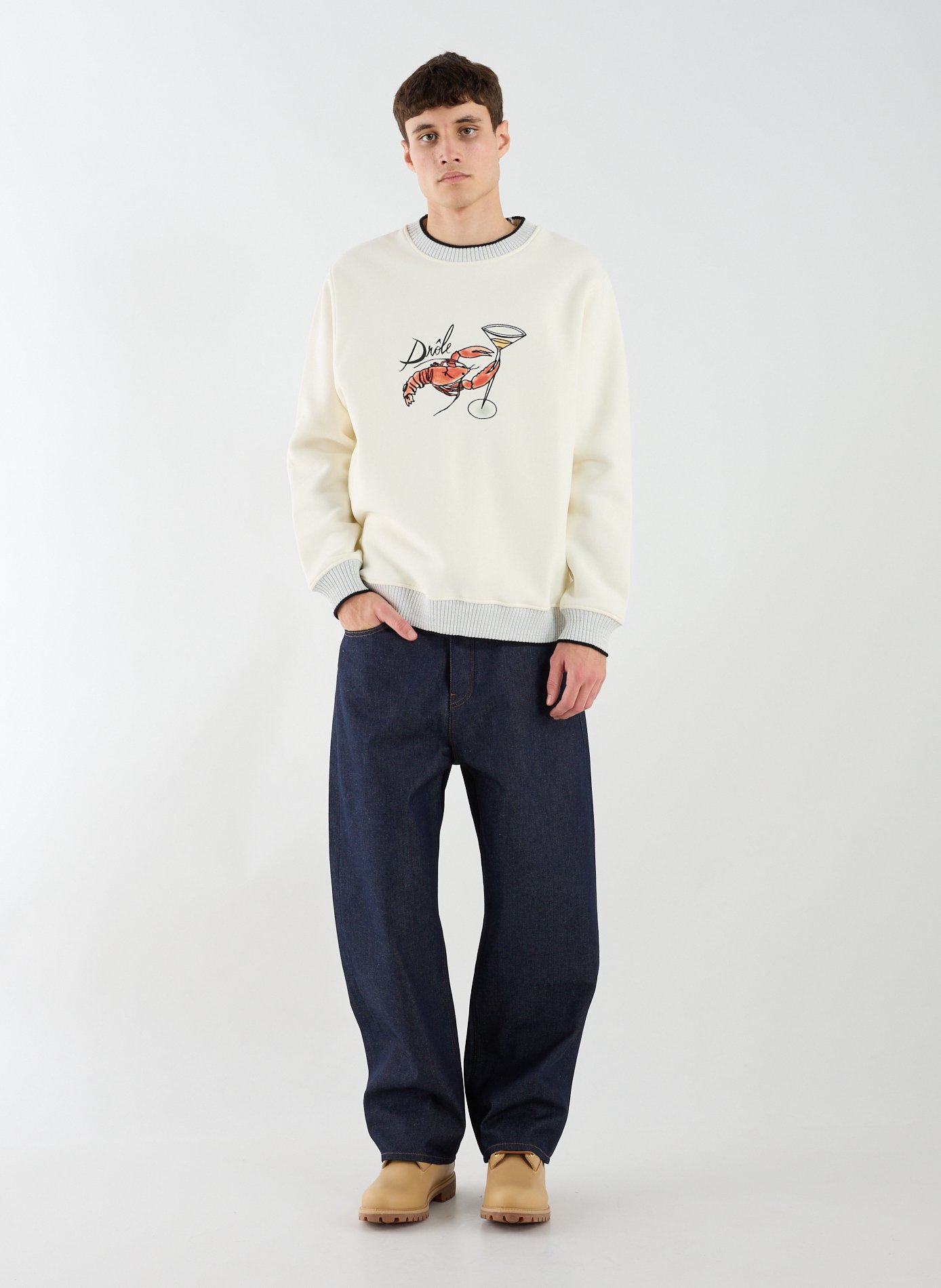 Pull ample brodé en coton DROLE DE MONSIEUR Beige