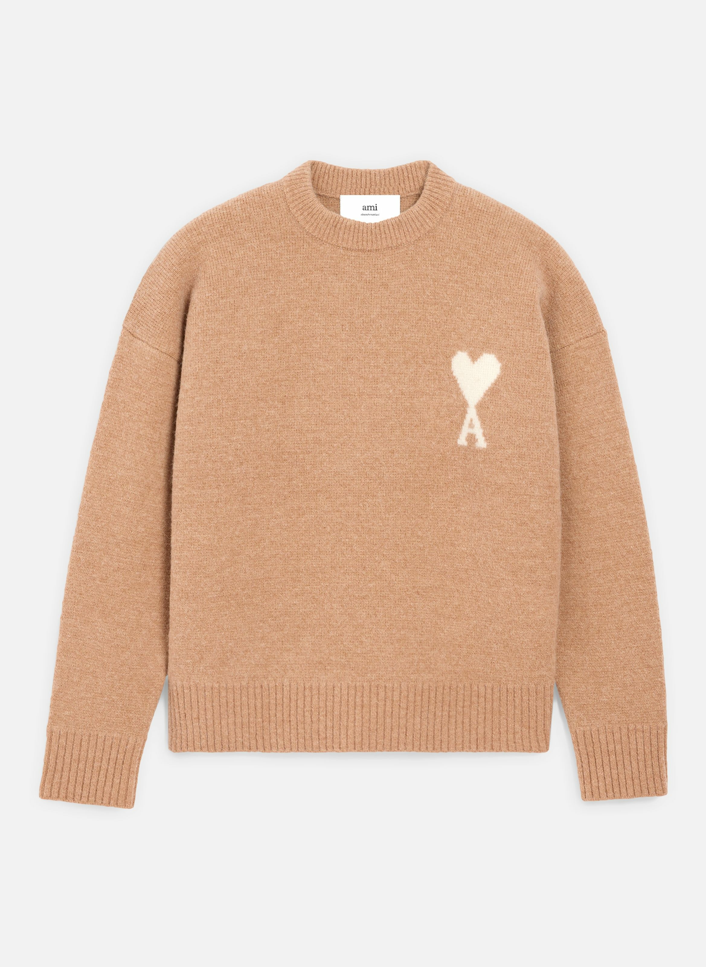 Pull col rond ami de coeur en alpaga unisexe AMI PARIS Marron