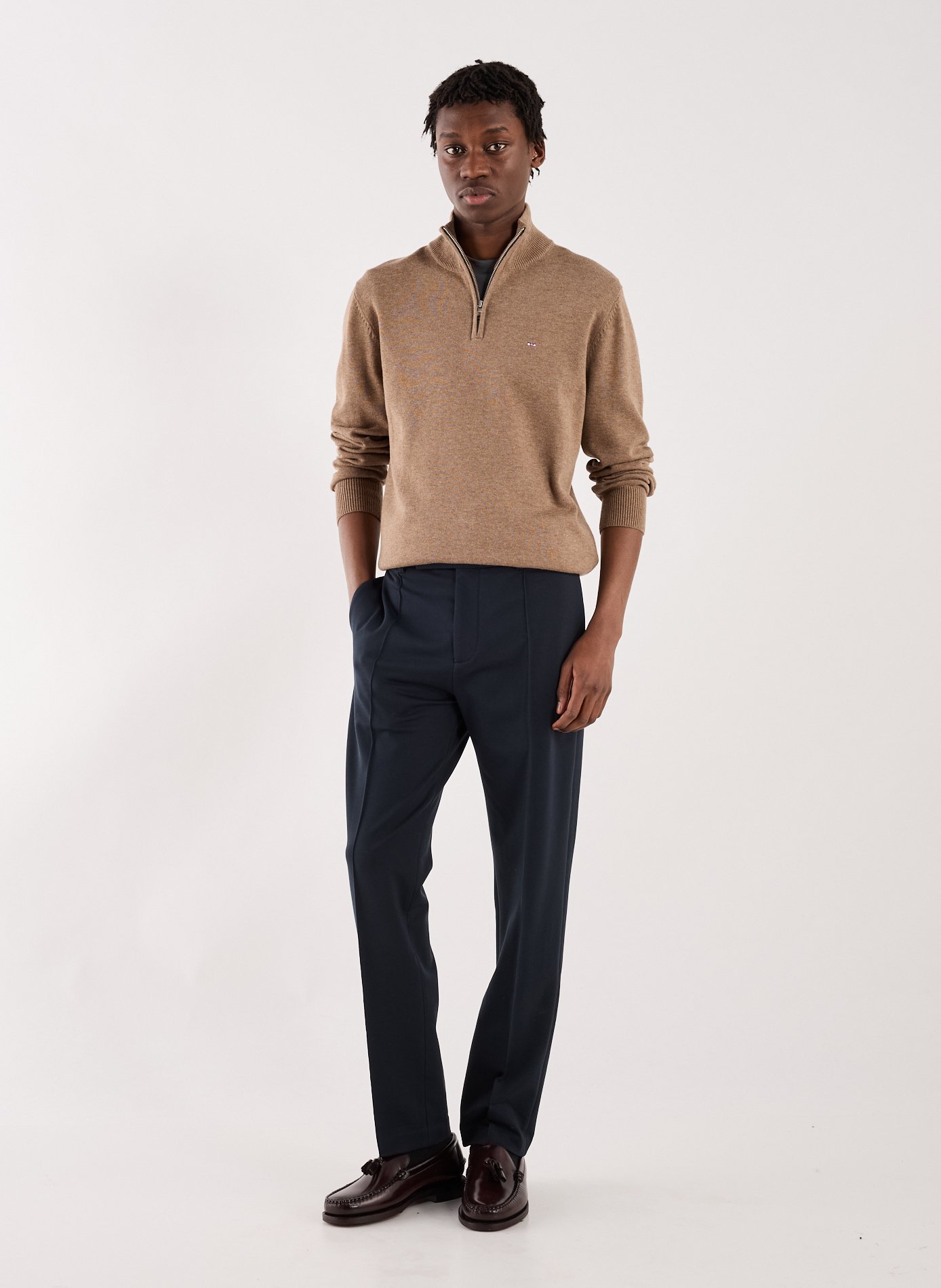 Wool and cotton zip-up sweater EDEN PARK Brown