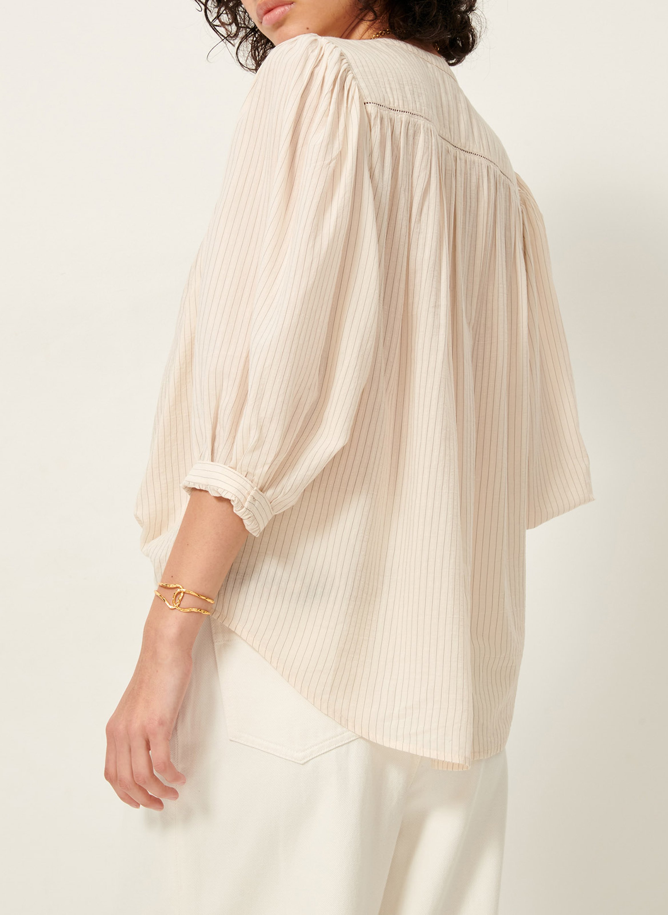 Chemise ample col mao en coton mélangé savi SESSUN Beige